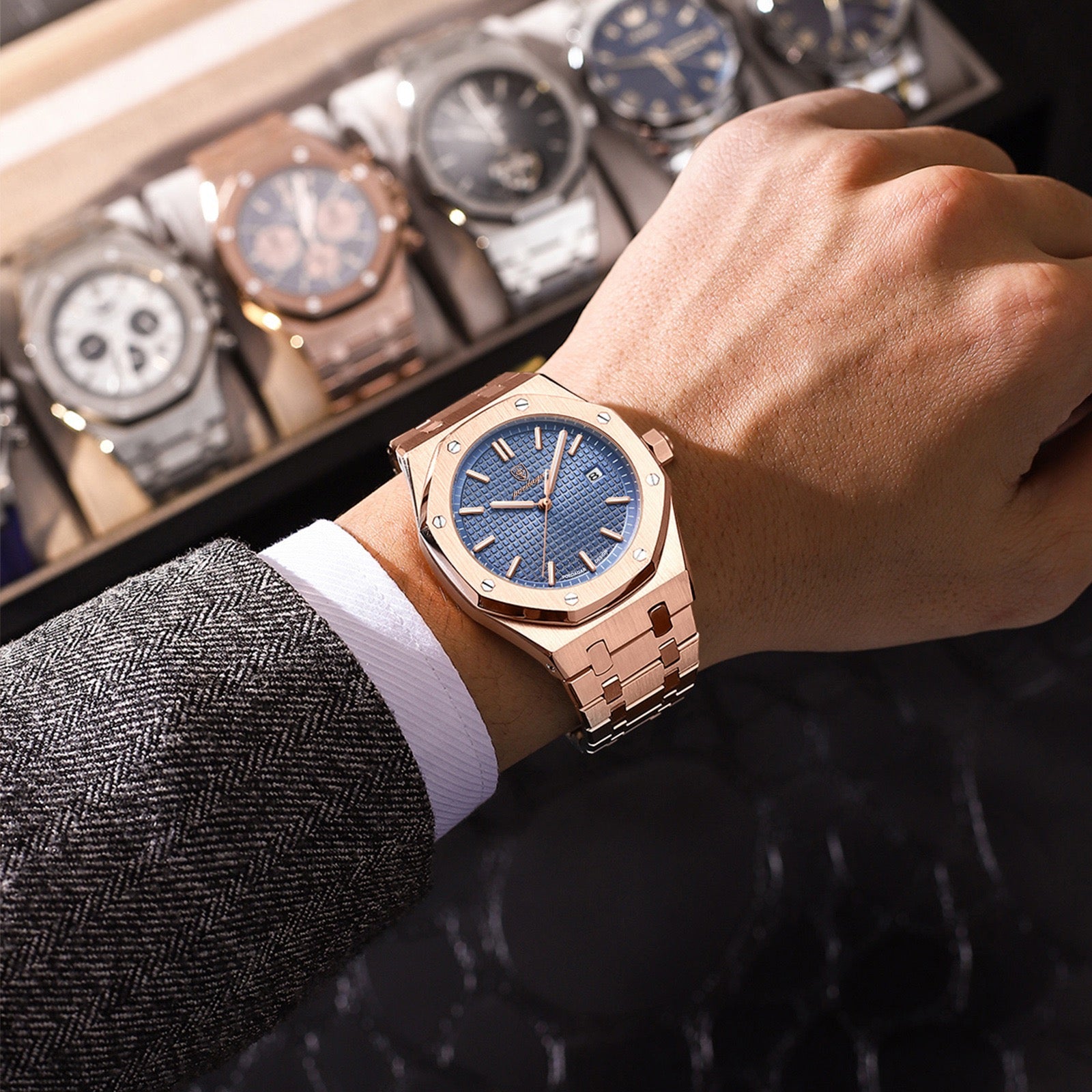 Adeline Stainless Wristwatch - Rose Gold/Blue-11