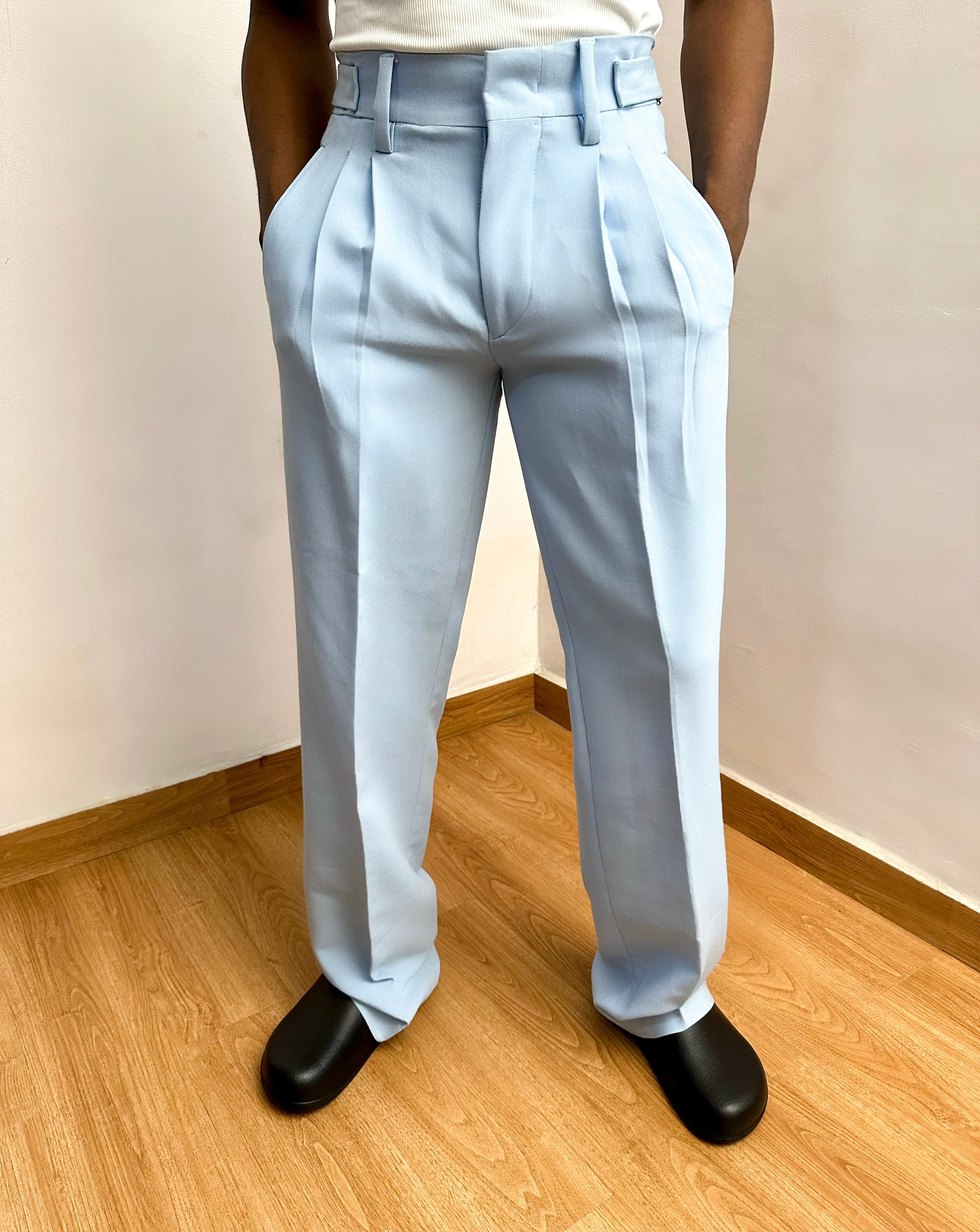 Celia Oxford Pleats Baggy Trouser - Sky Blue