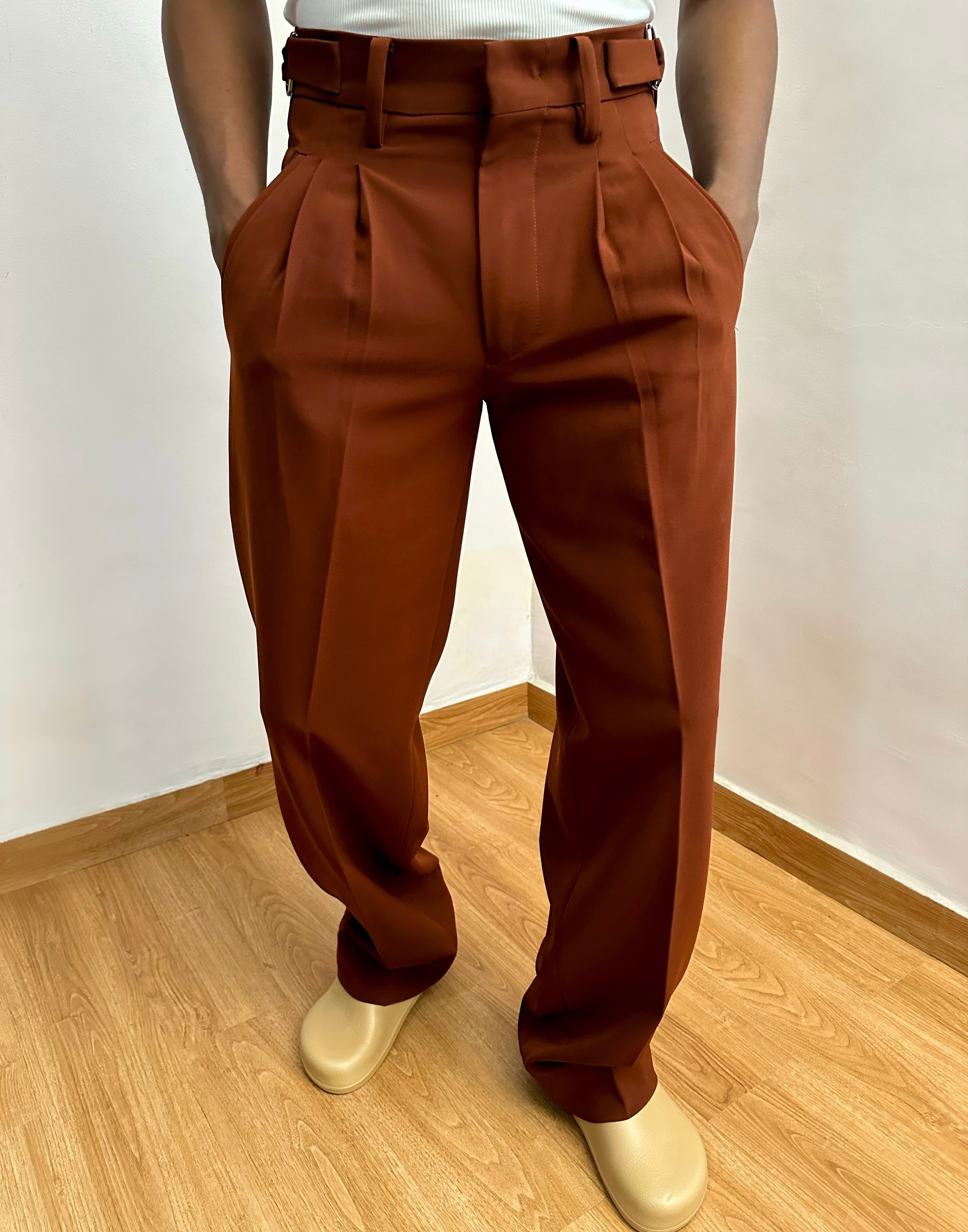 Celia Oxford Pleats Baggy Trouser - Chestnut