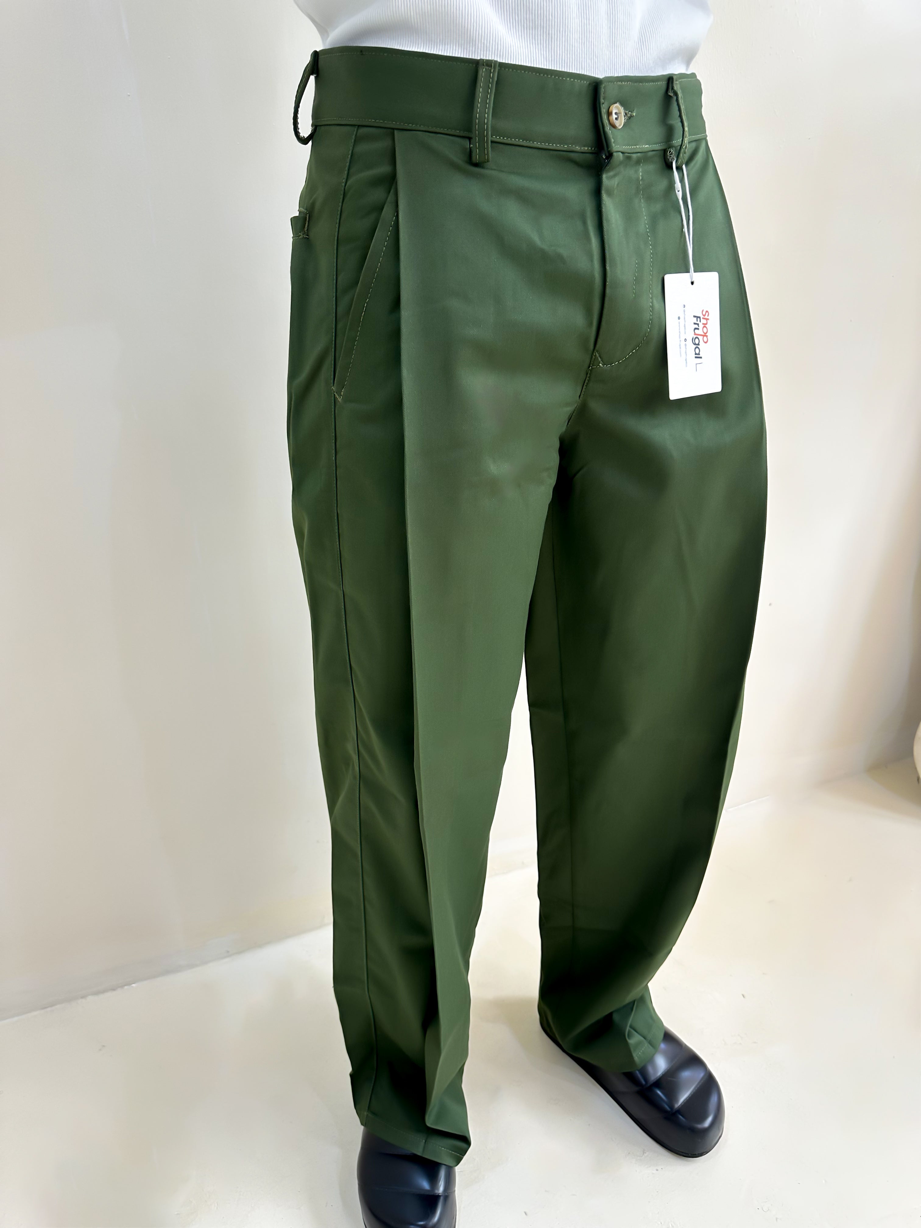 Carlo Oxford Wide-Leg Boxy Pleated Trouser - Green