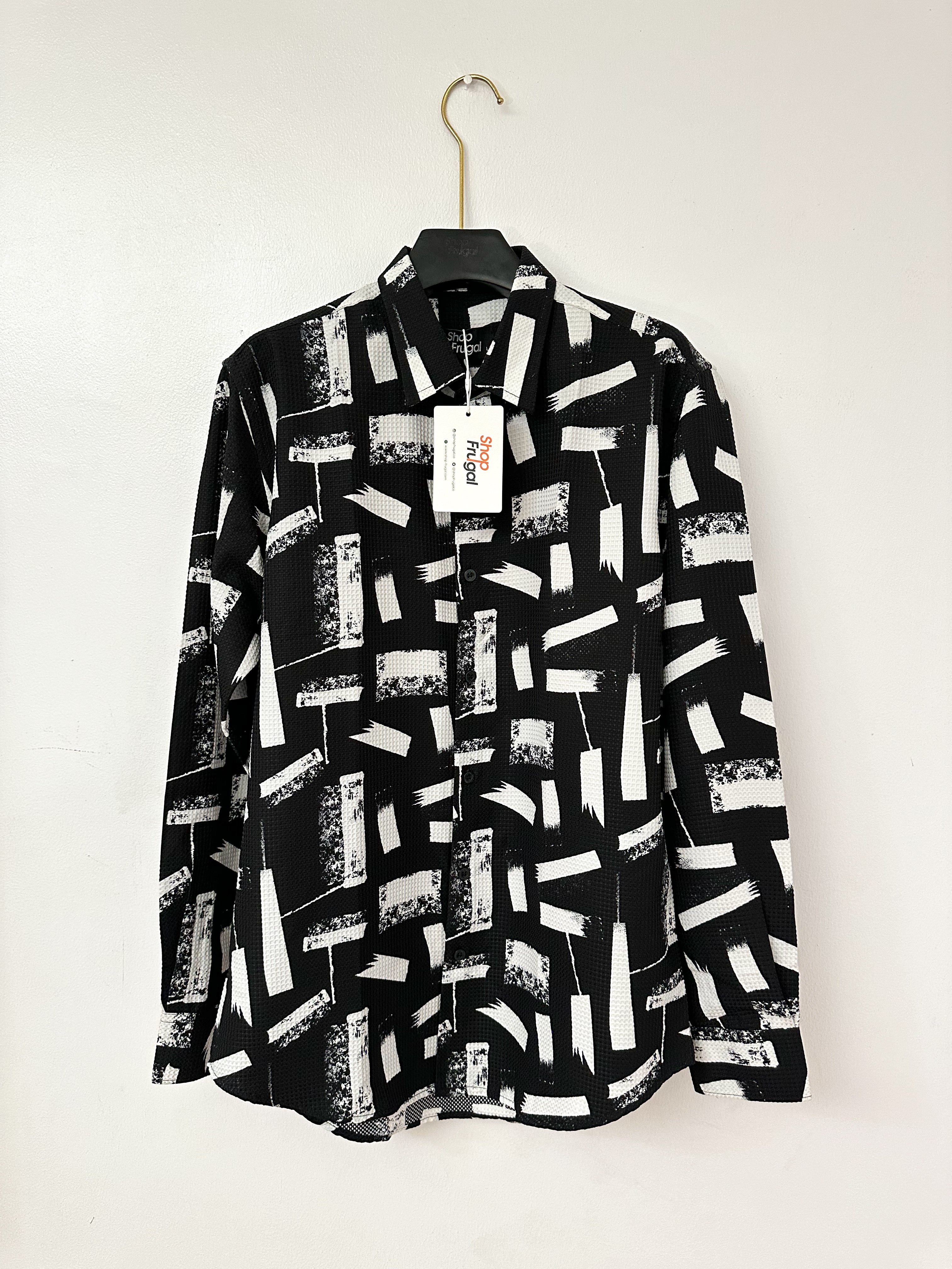 Cauis Stroke Waffle Print Longsleeve Shirt - Black