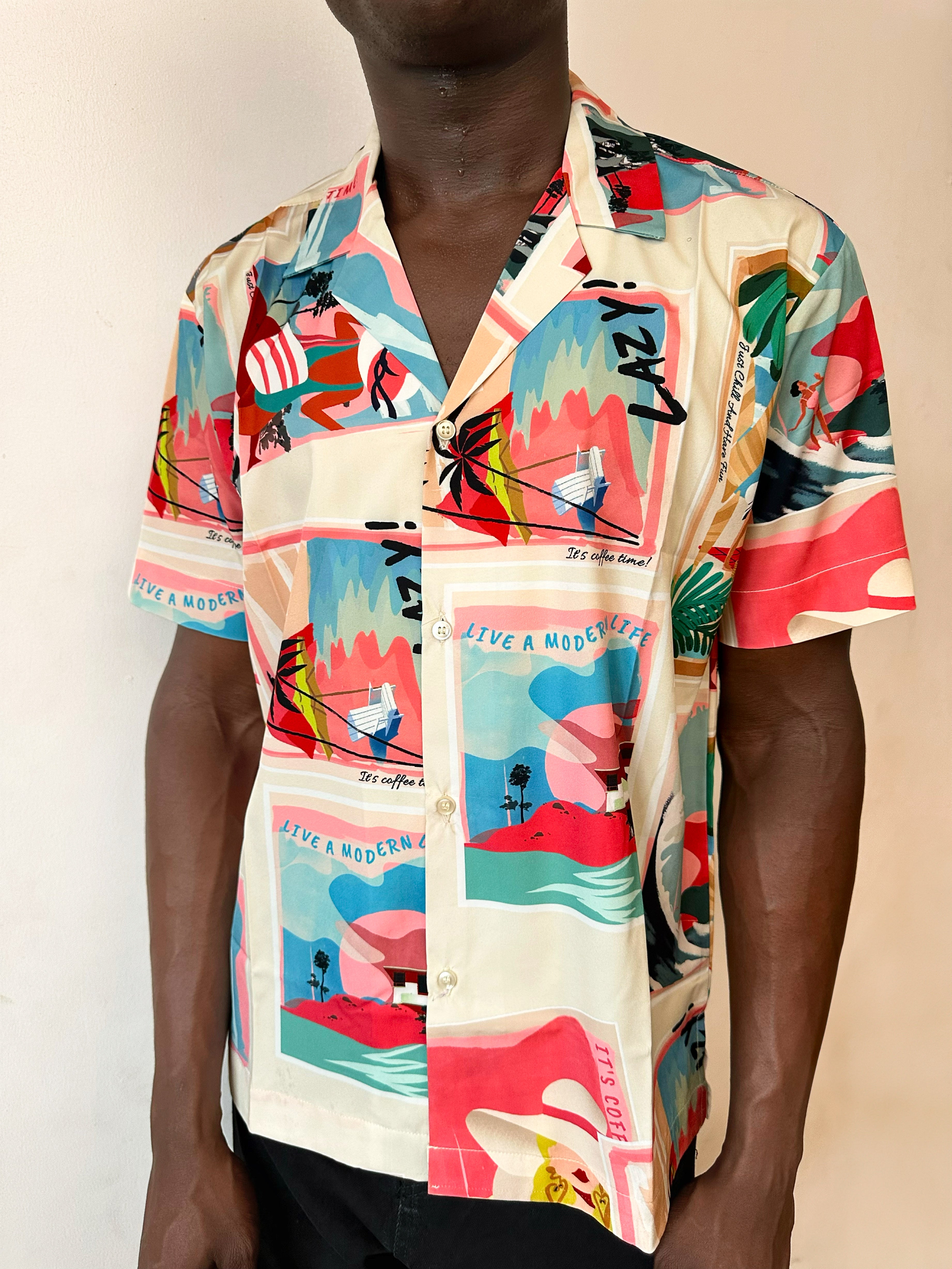 Carly Relaxed Abstract Beach Print Cuban Shirt