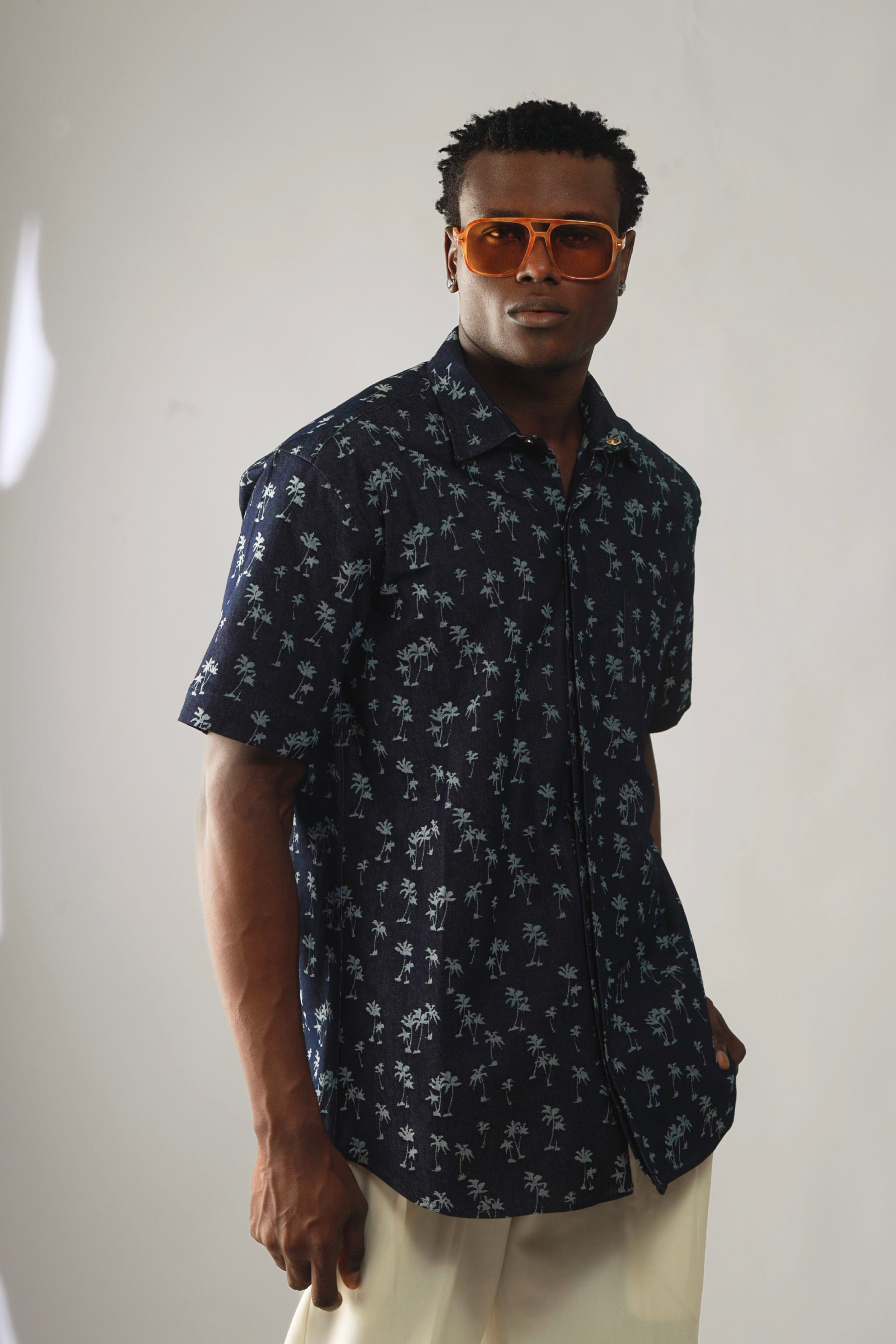 Carla Tropical Print Denim Overshirt