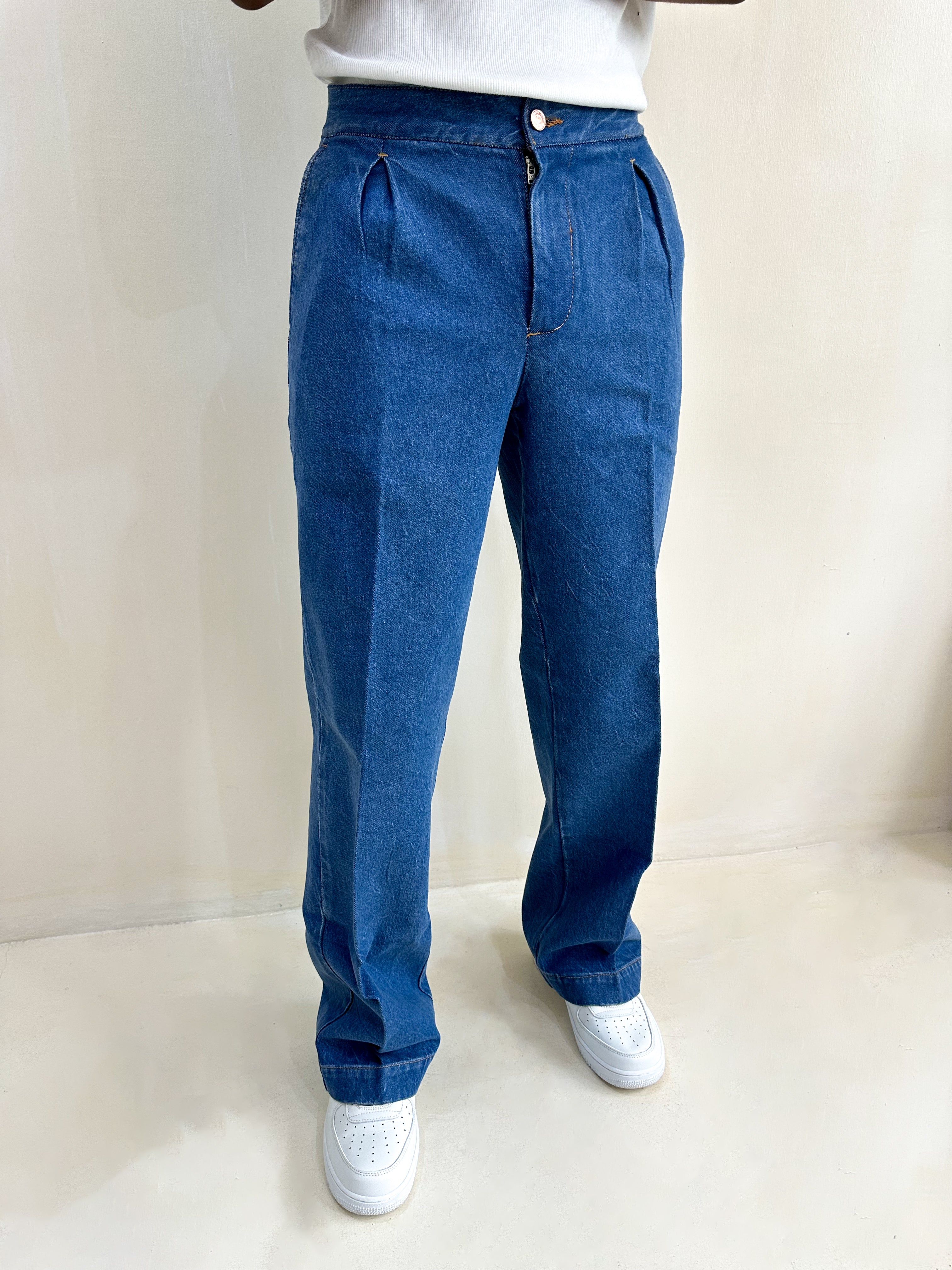 Cairo Oxford Preppy Baggy Denim Trouser - Washed Blue-3