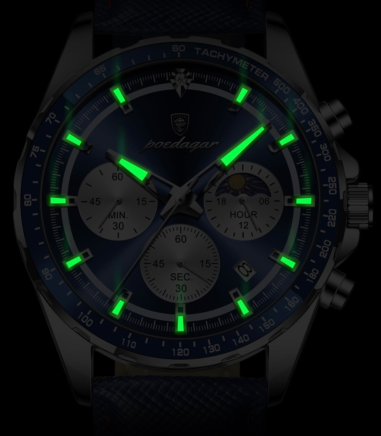 Axel Chronograph Leather Strap Wristwatch - Blue