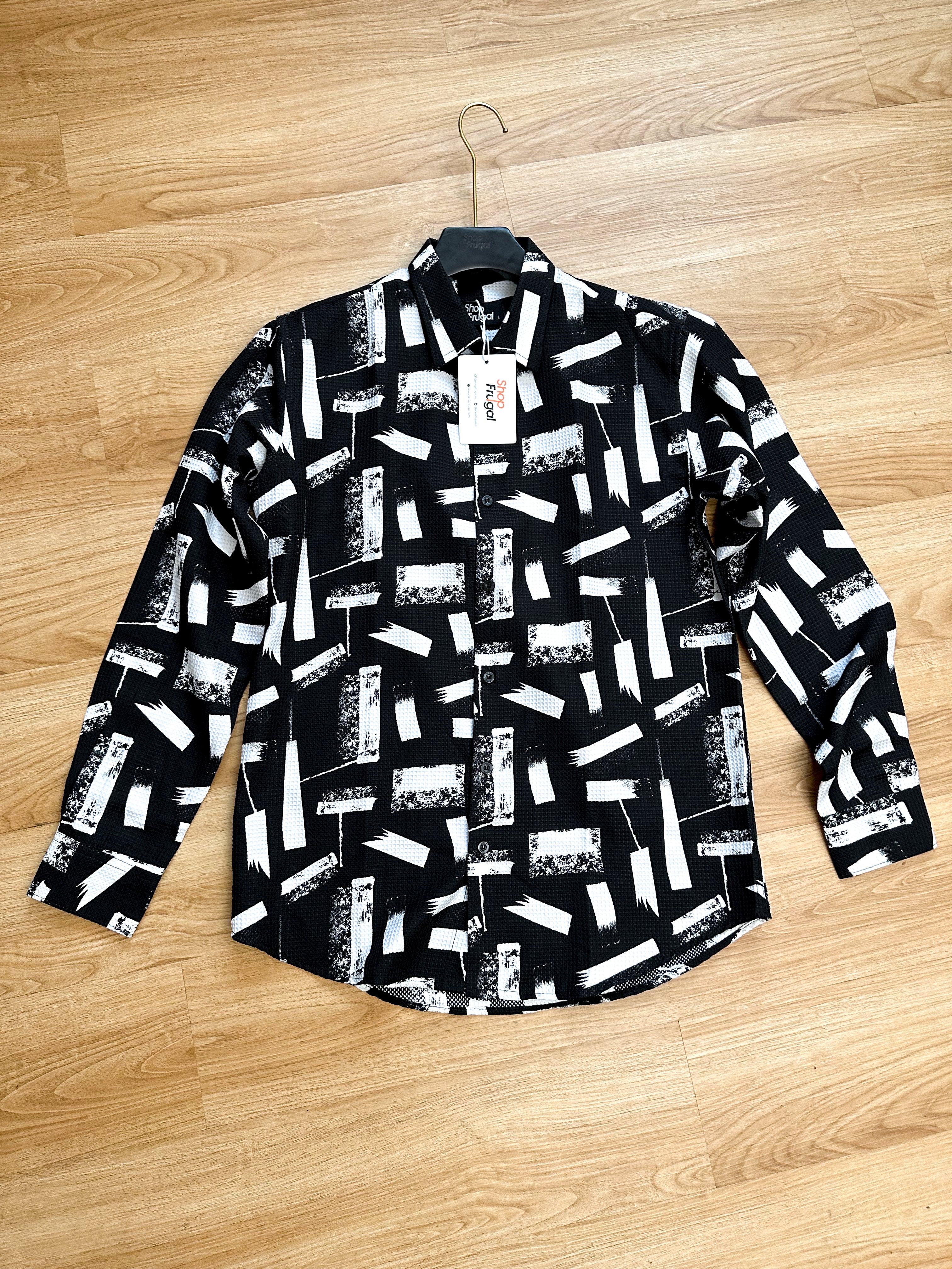 Cauis Stroke Waffle Print Longsleeve Shirt - Black