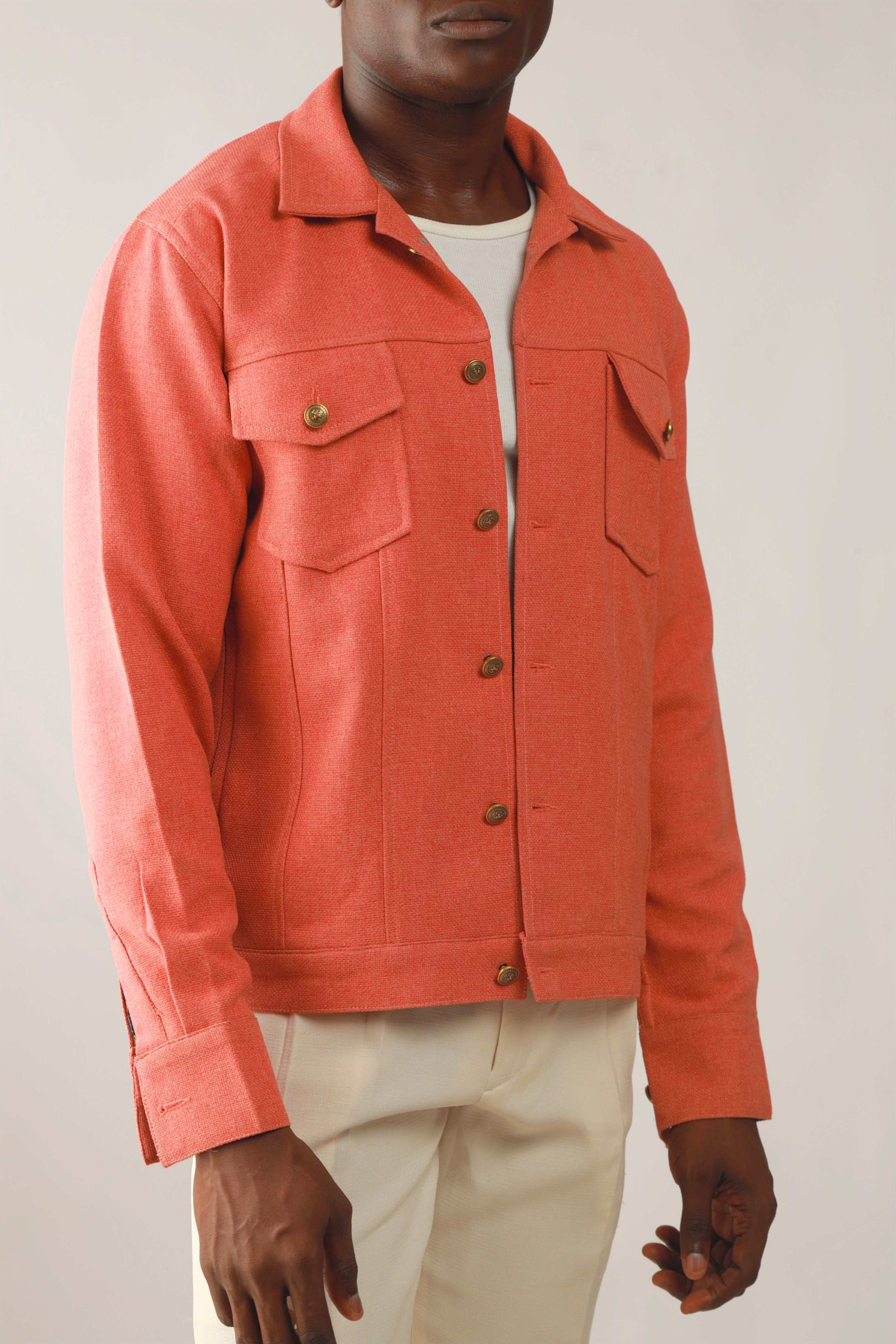 Cali Luxe Textured Tweed Utility Jacket - Muted Peach-3