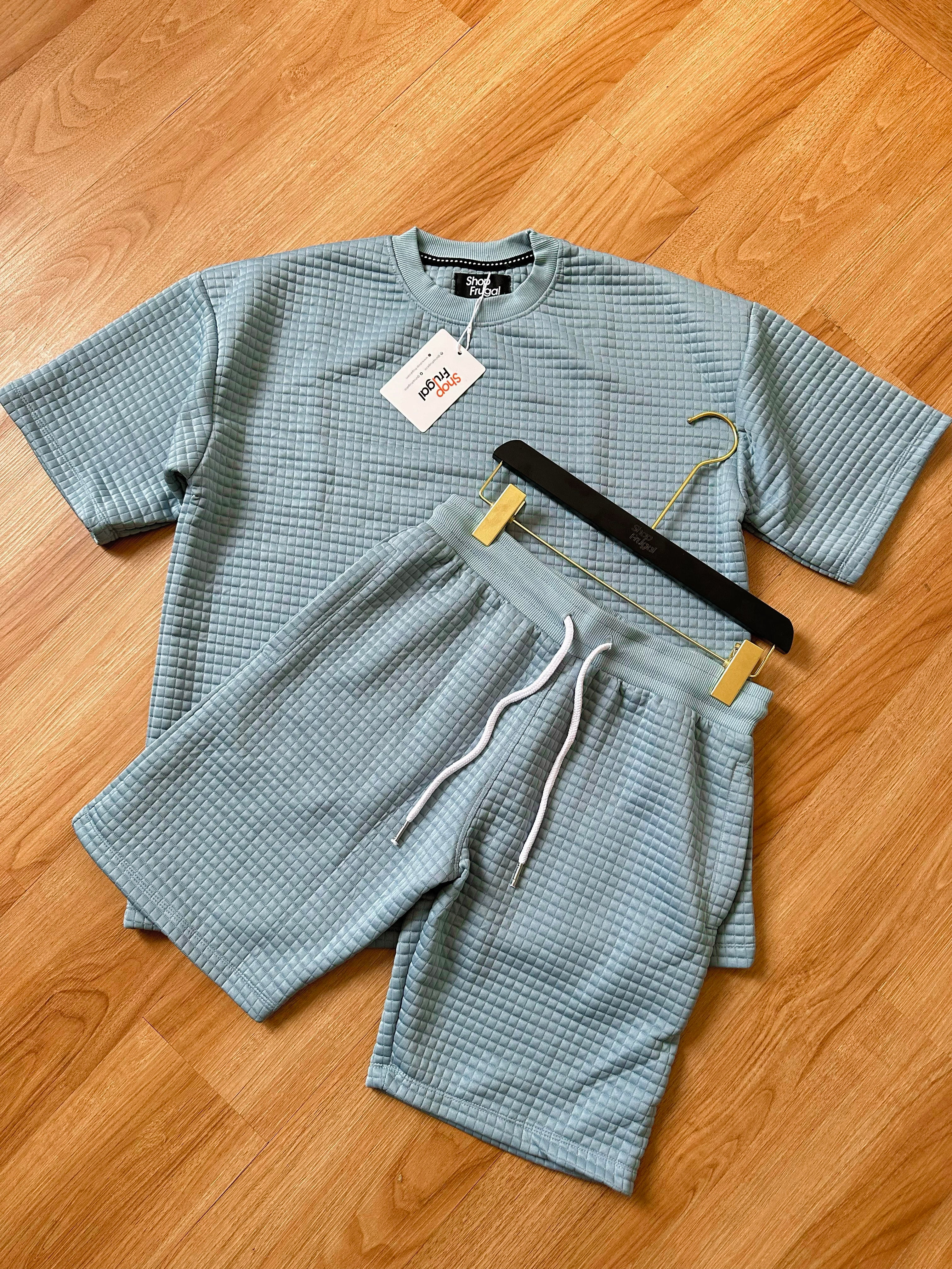 Carly Waffle Knit Boxy Fit Cotton Two Piece Set - (Tshirt & Short)