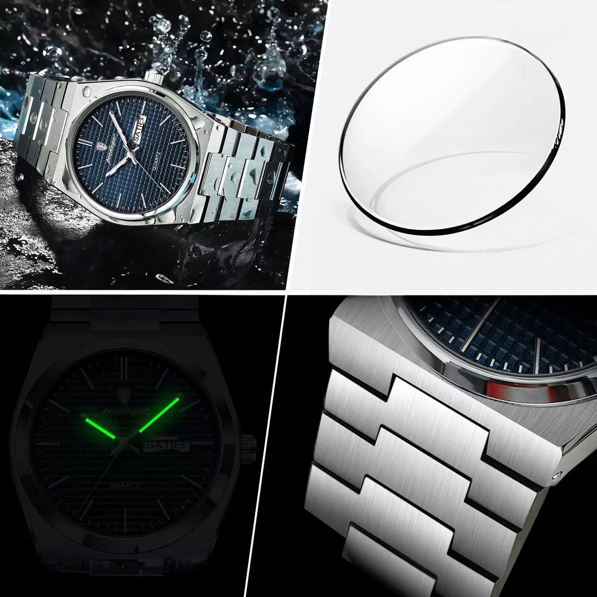 Alexis 2.0 Textured Dial Stainless Wristwatch - Silver/Gold/Blue