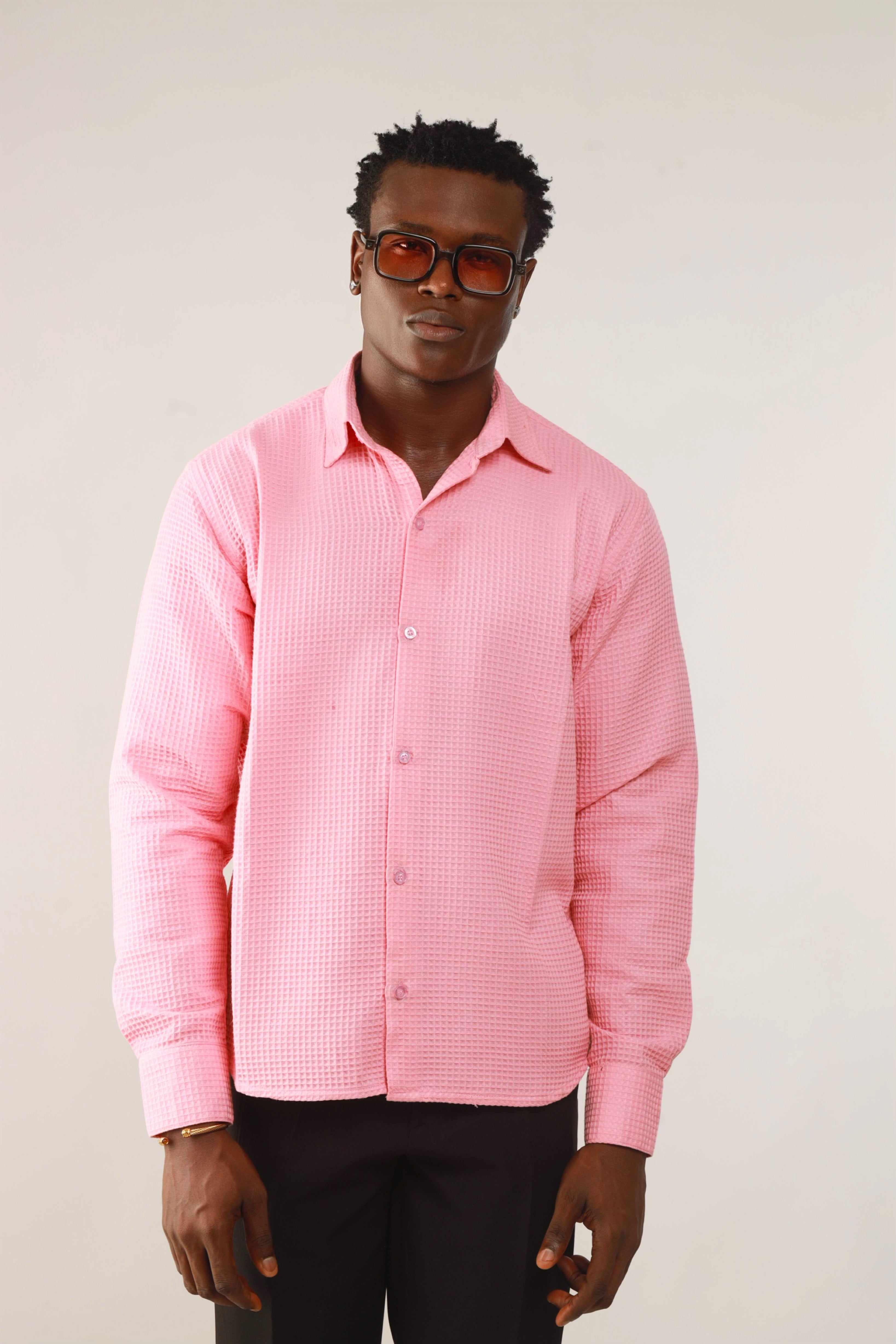 Calida Resort Waffle Print Oxford Shirt - Pink