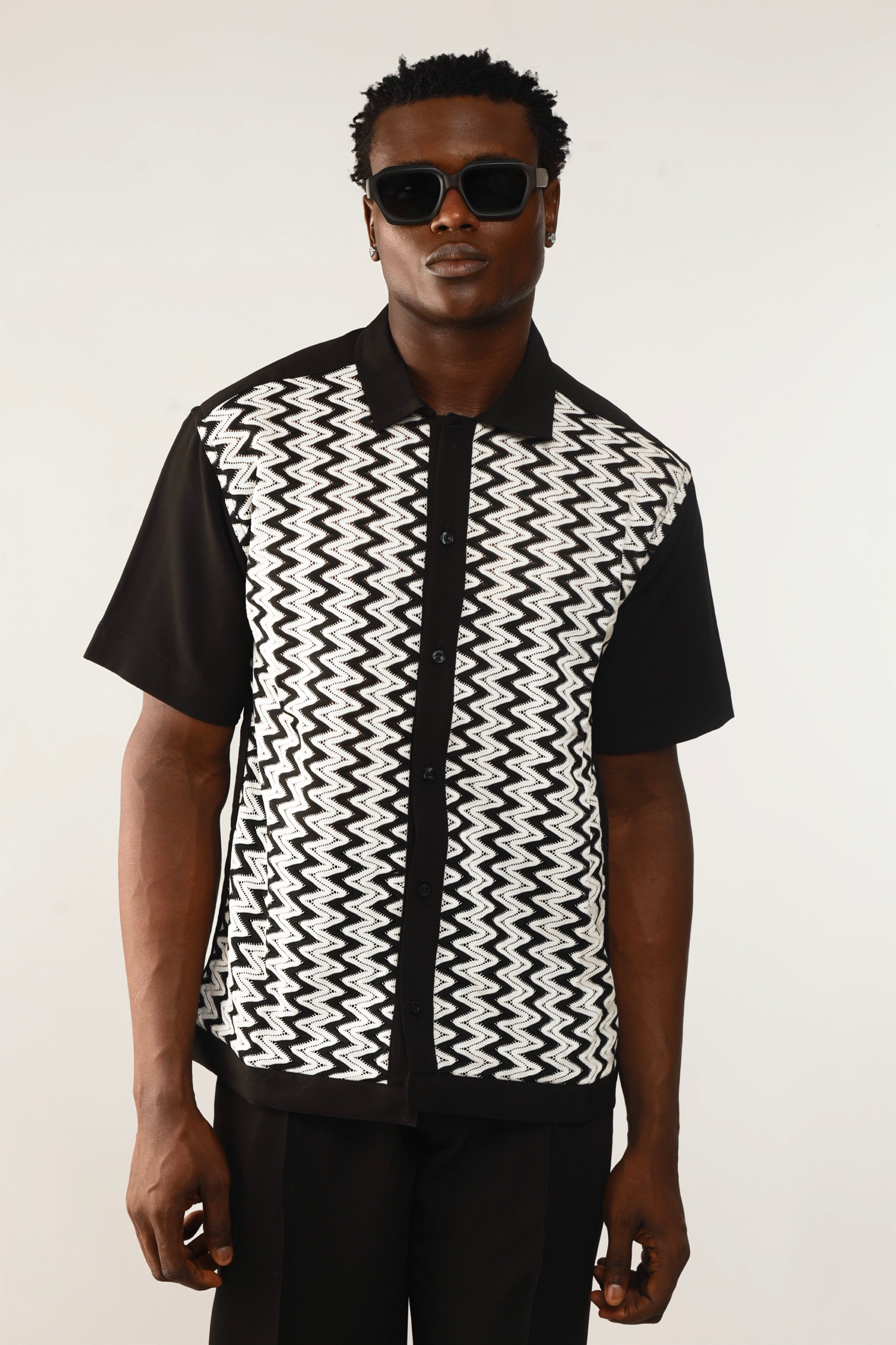 Cleo Resort Lace Print Shirt - Black/White