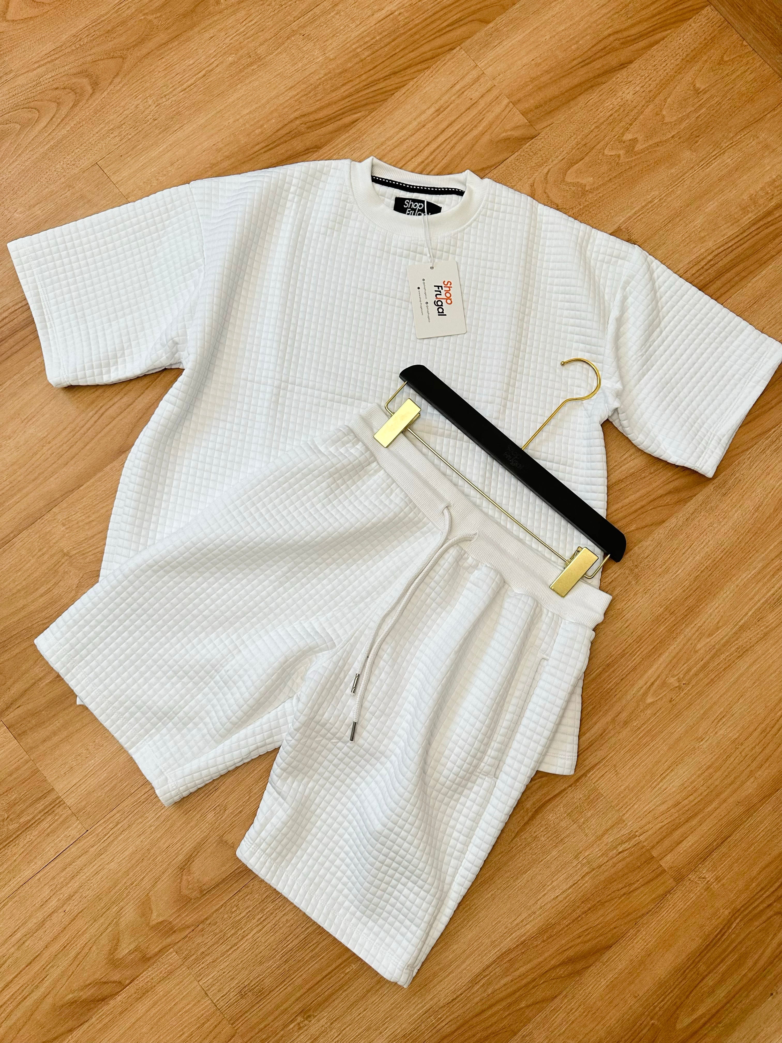 Carly Waffle Knit Boxy Fit Cotton Two Piece Set - (Tshirt & Short)