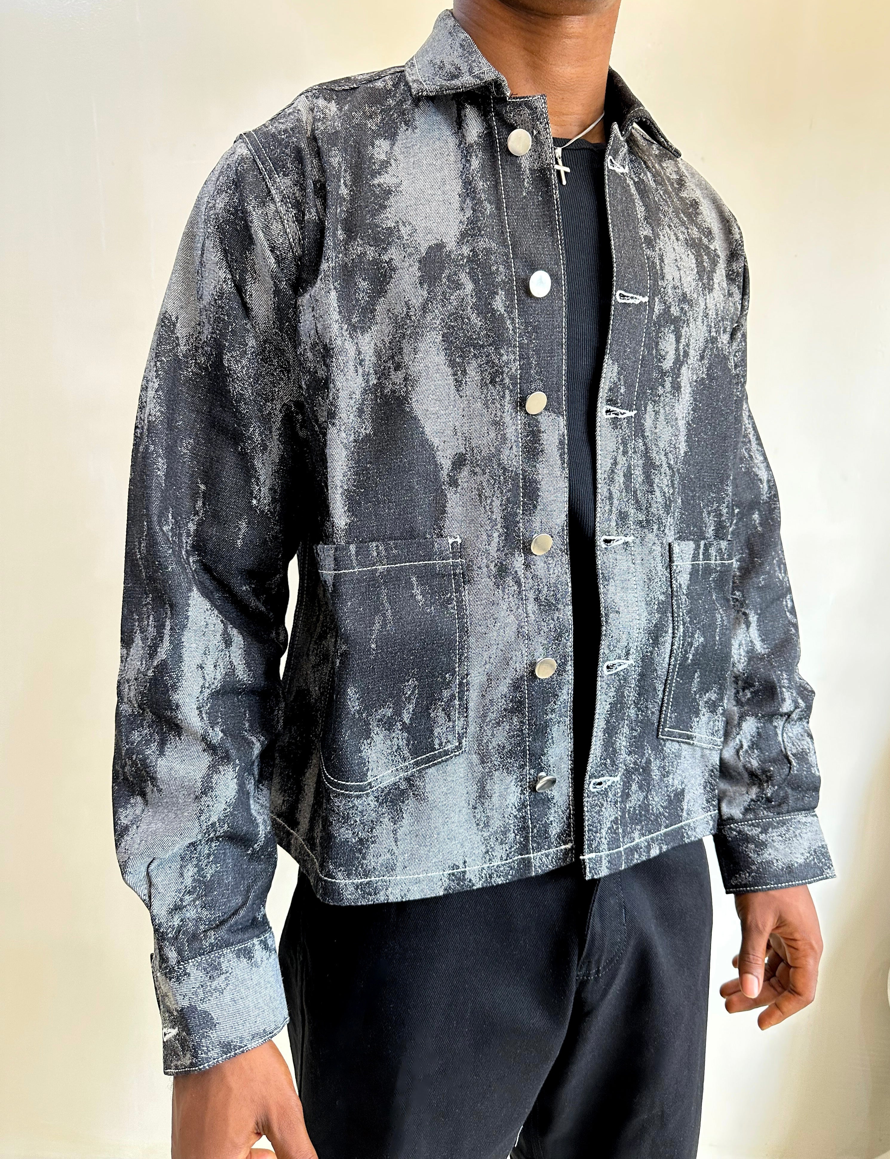 Callie Jacquard Denim Shacket - Black