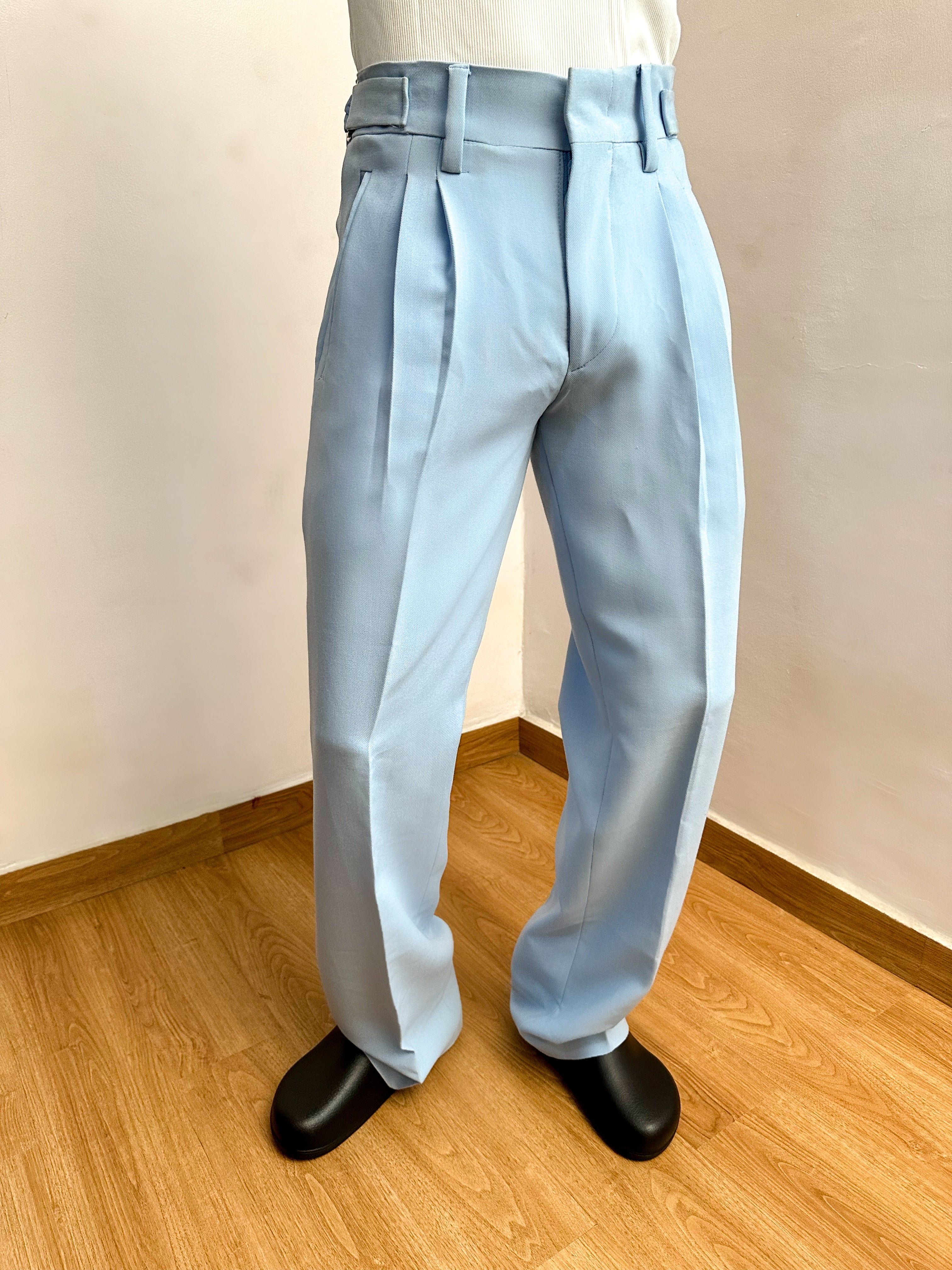 Celia Oxford Pleats Baggy Trouser - Sky Blue