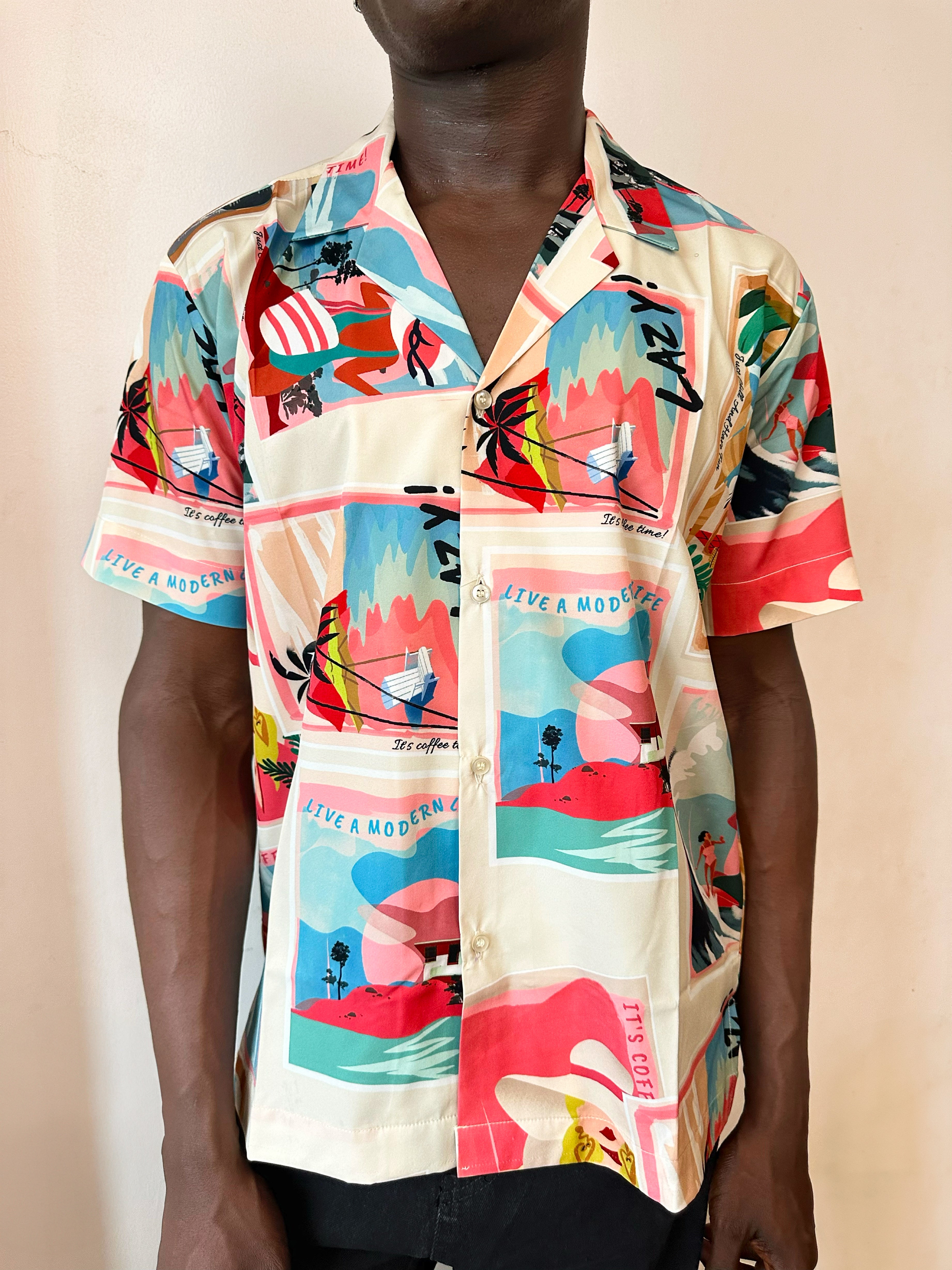 Carly Relaxed Abstract Beach Print Cuban Shirt