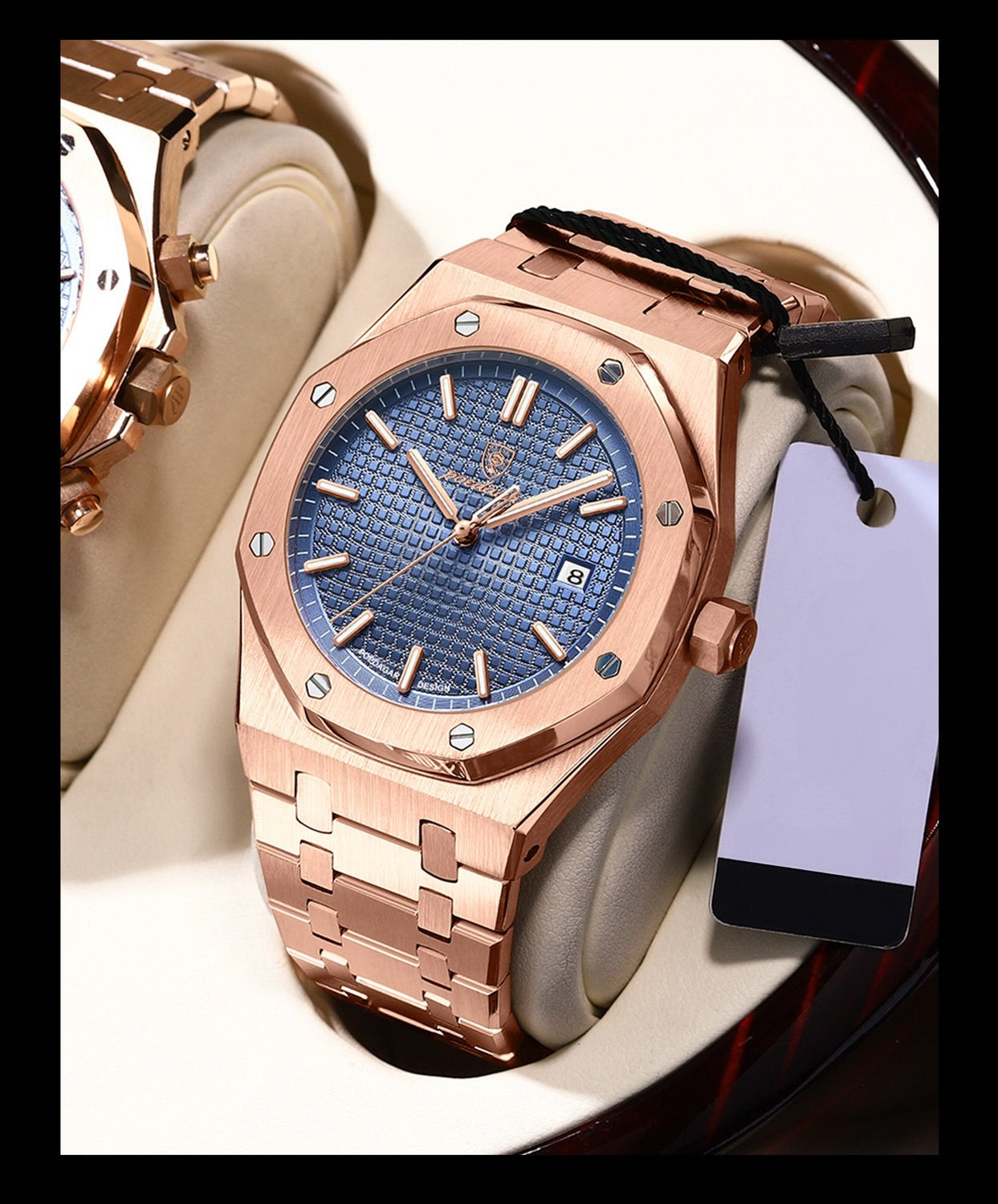 Adeline Stainless Wristwatch - Rose Gold/Blue-12