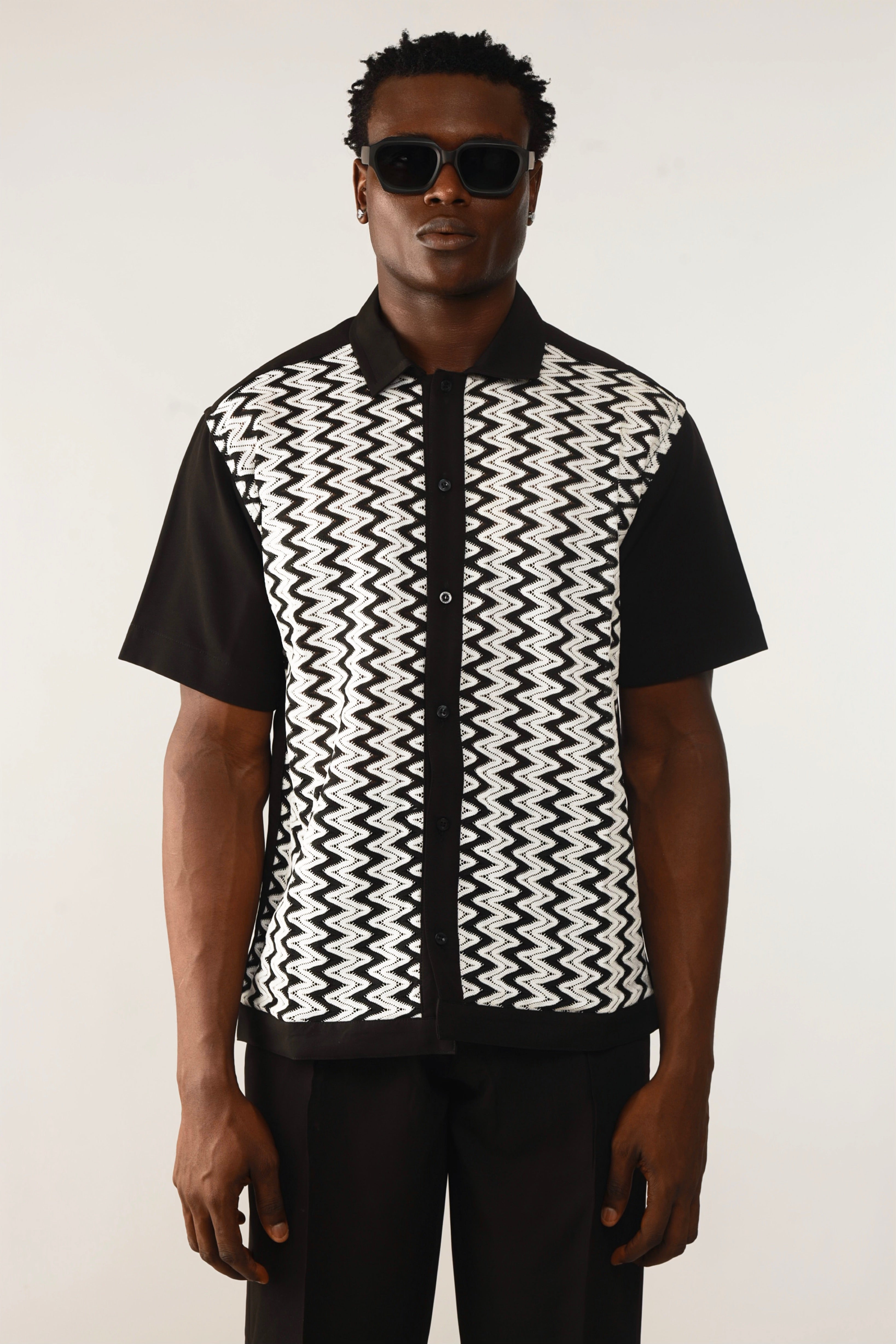 Cleo Resort Lace Print Shirt - Black/White