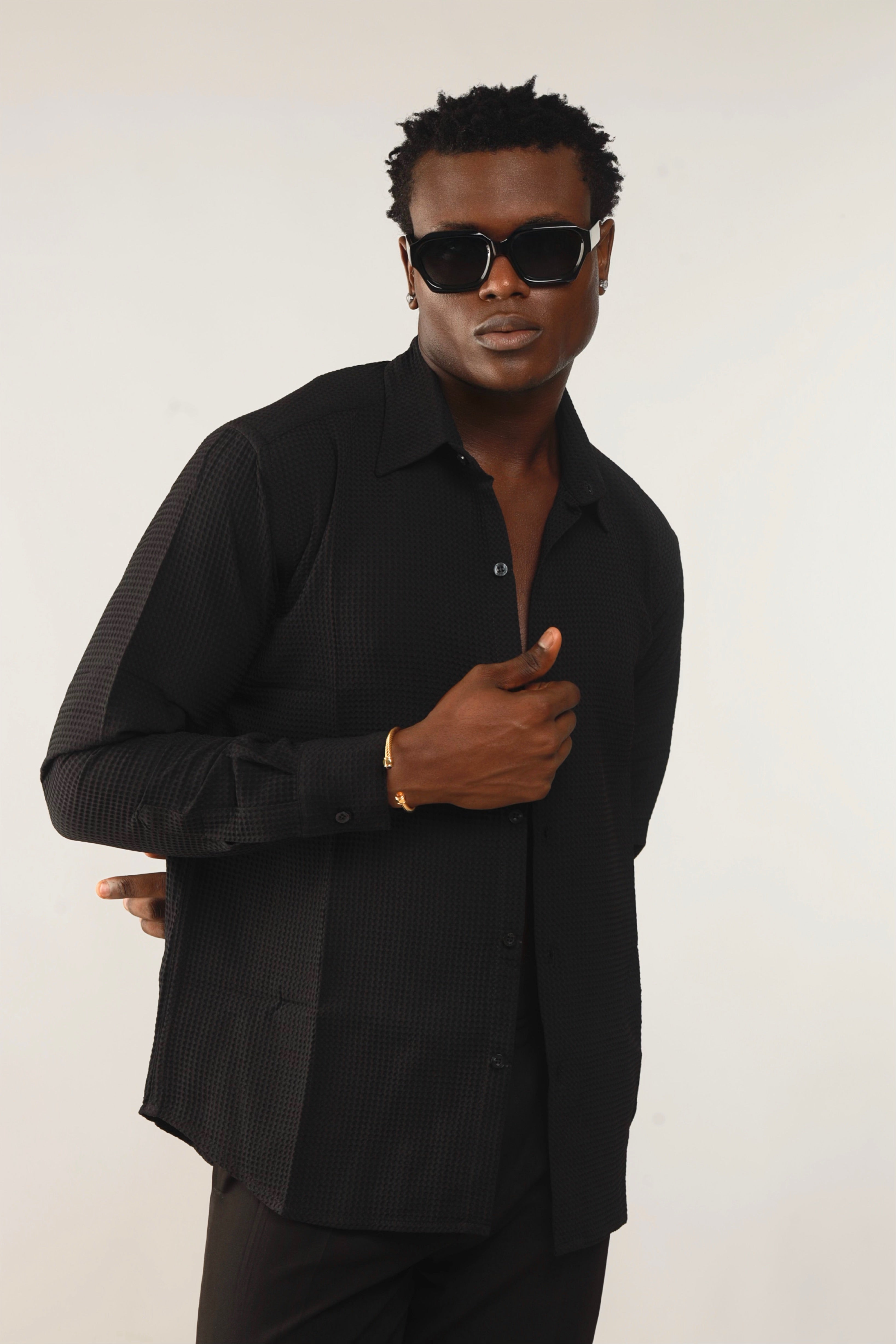 Calida Resort Waffle Print Oxford Shirt - Black