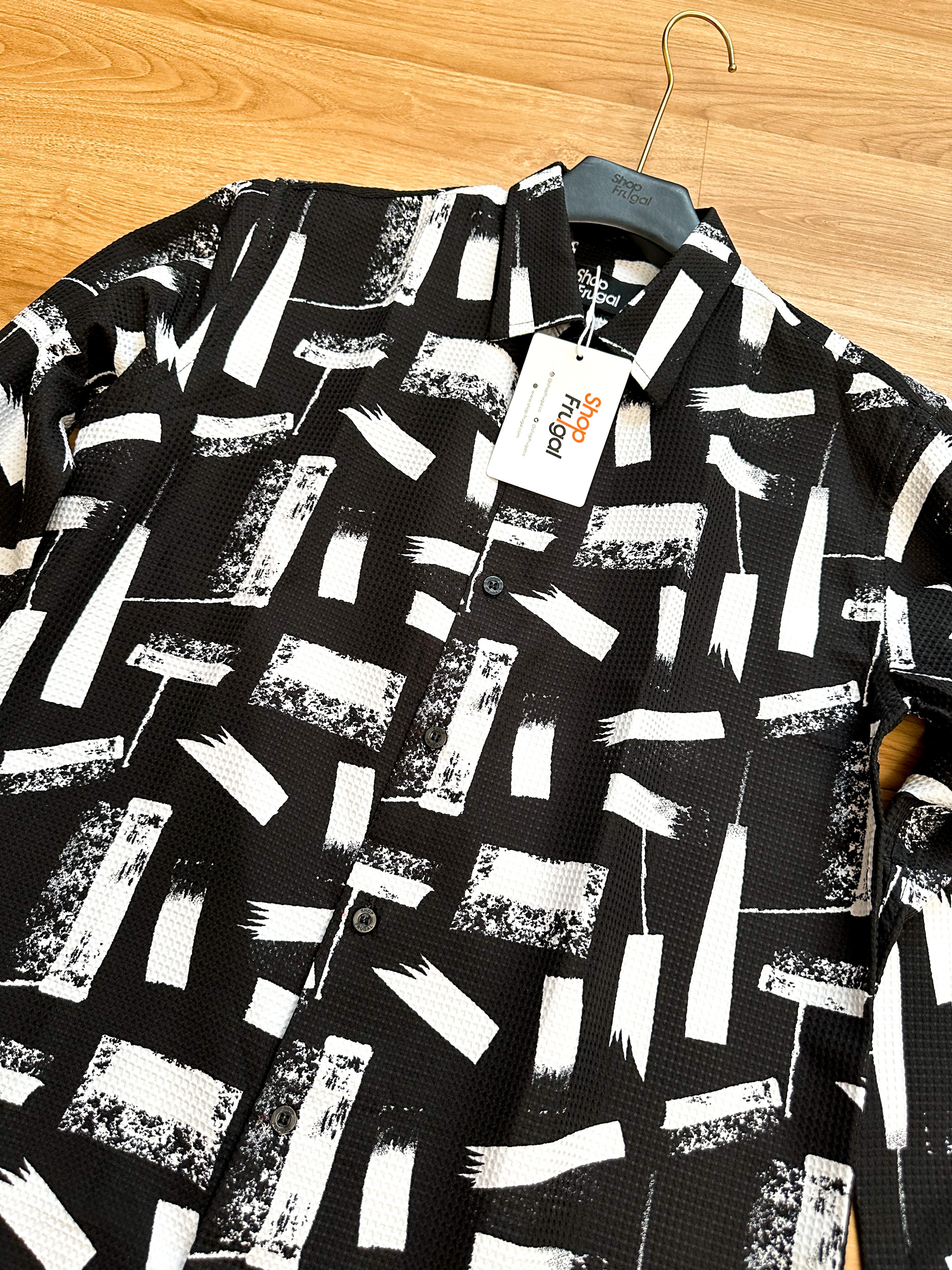 Cauis Stroke Waffle Print Longsleeve Shirt - Black