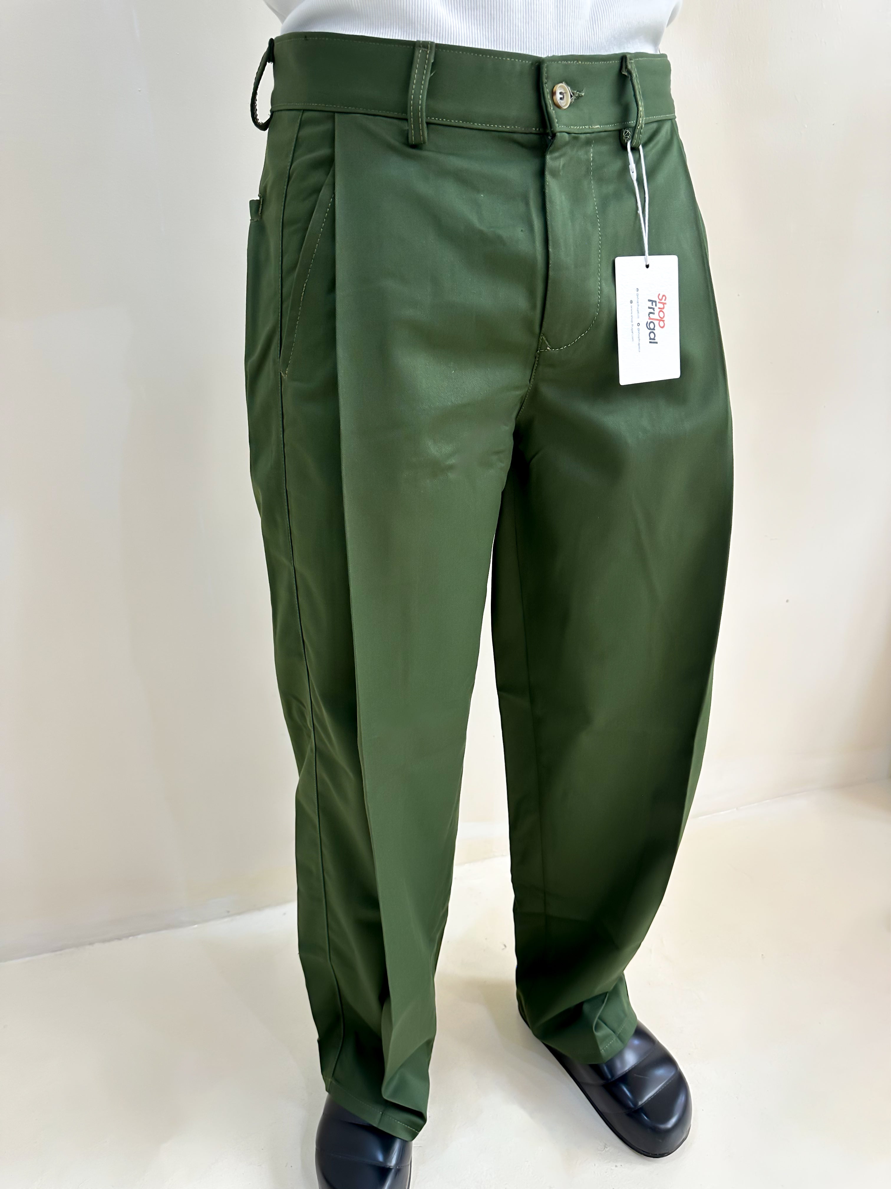 Carlo Oxford Wide-Leg Boxy Pleated Trouser - Green-2