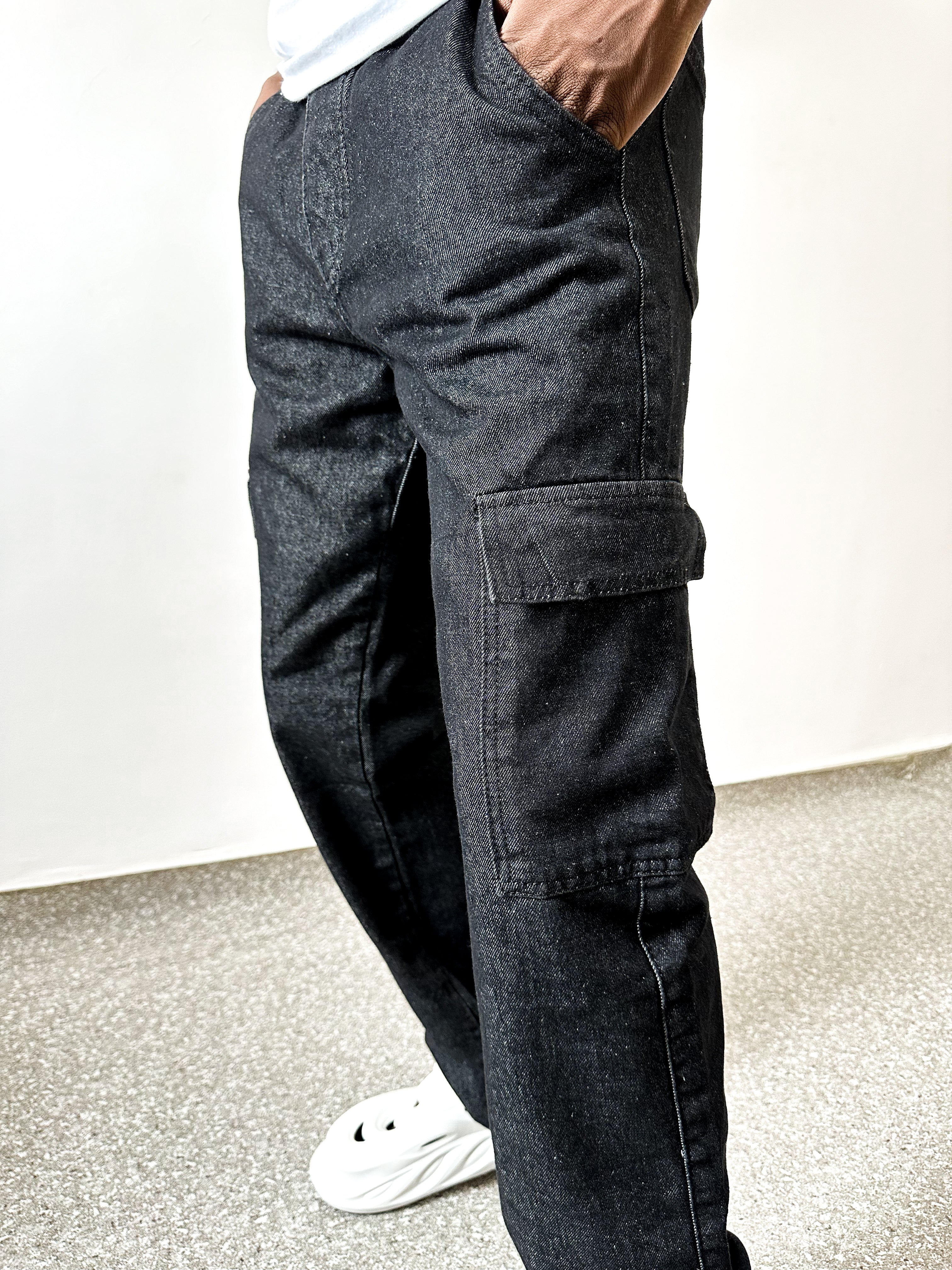 Curtis Cargo Utility Baggy Washed Black Denim Pants-6