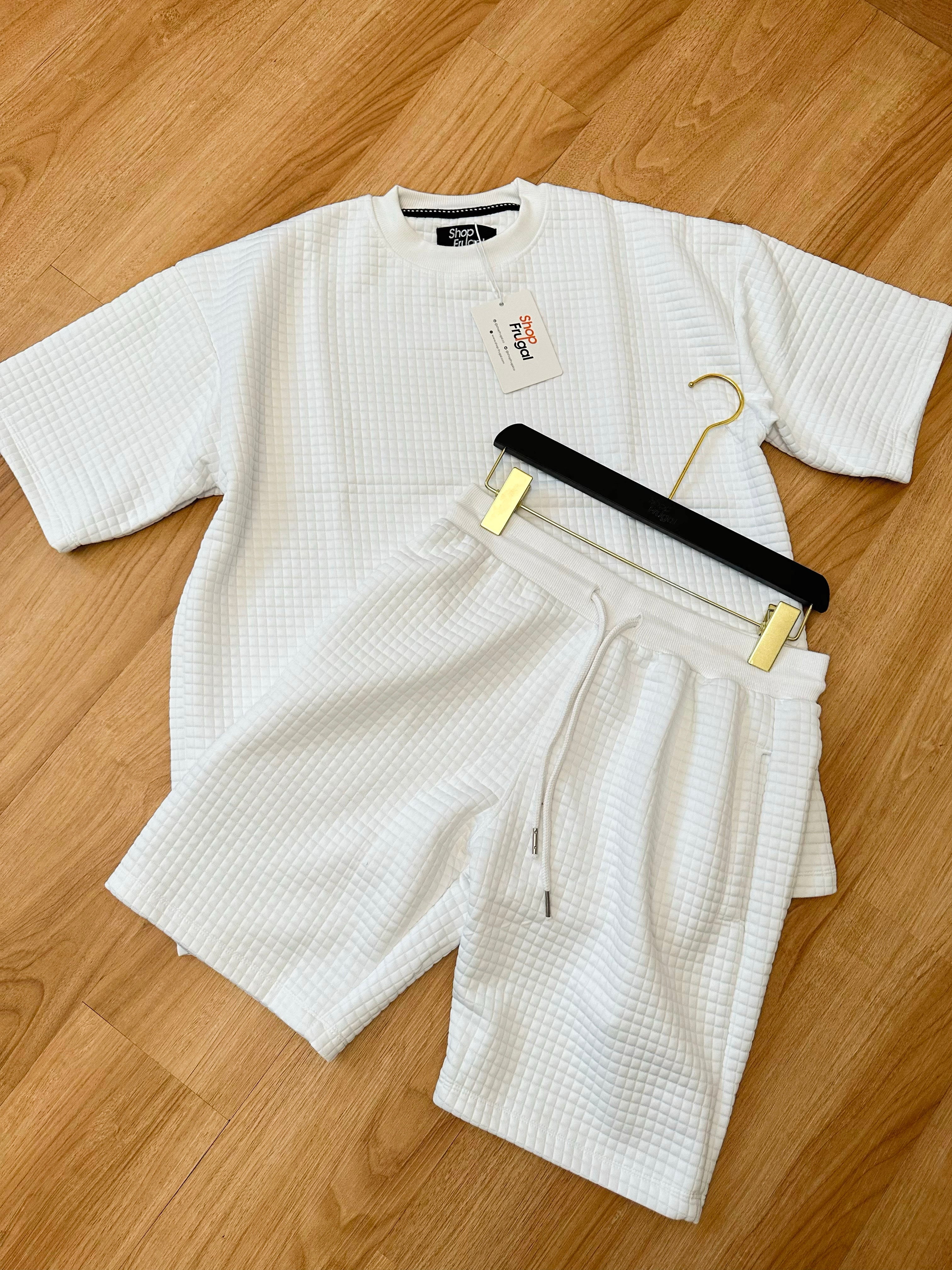 Carly Waffle Knit Boxy Fit Cotton Two Piece Set - (Tshirt & Short)