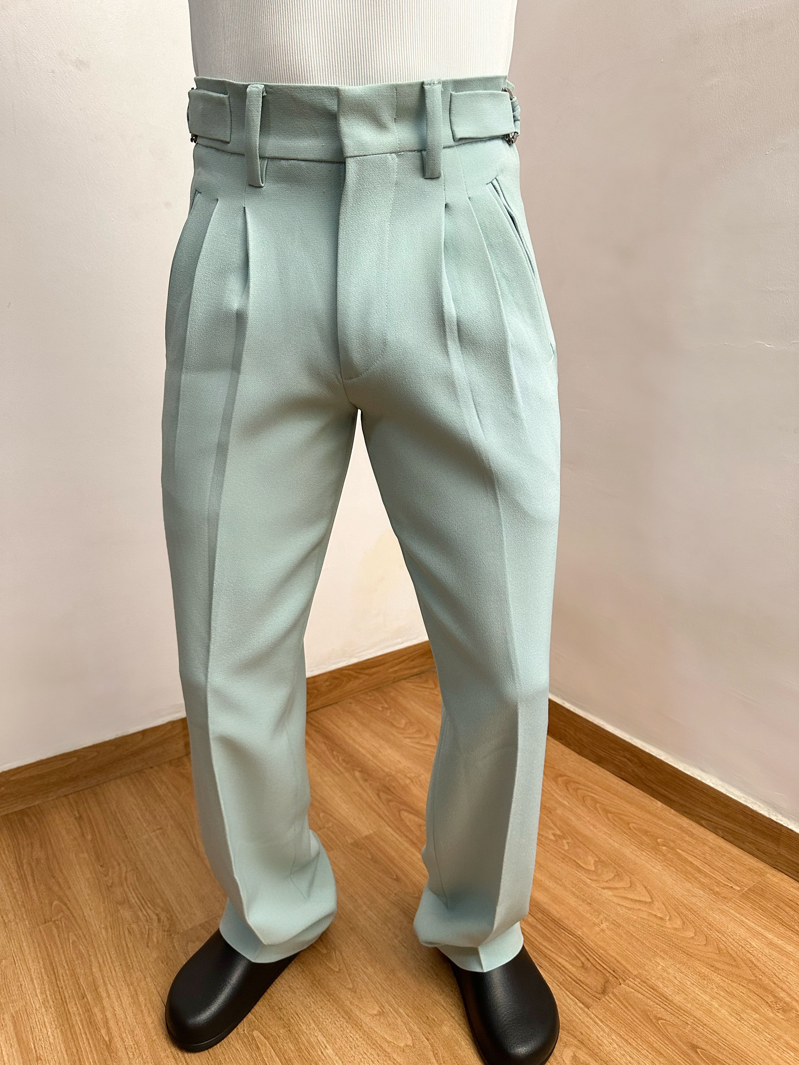 Celia Oxford Pleats Baggy Trouser - Mint Green-4