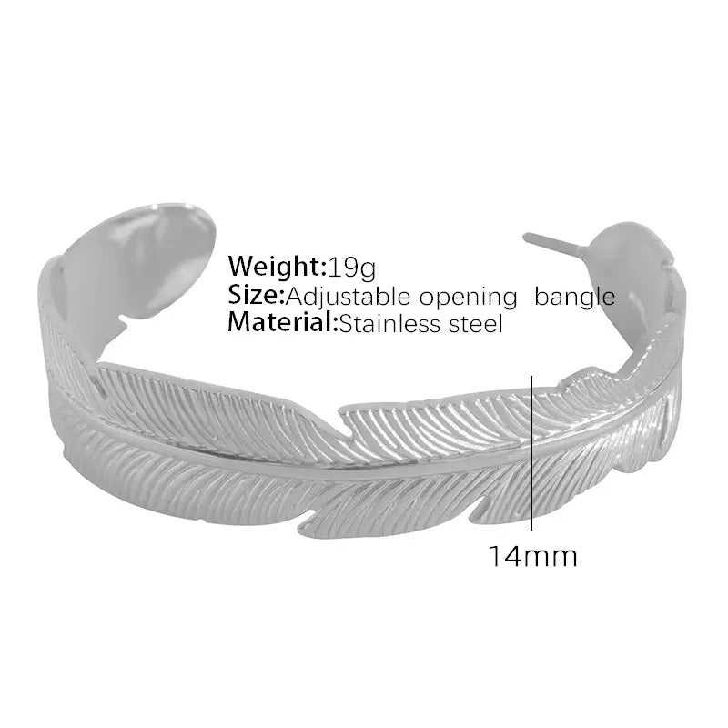 Celia Leaf 18K Titanium Stainless Steel Bracelet - Silver-6
