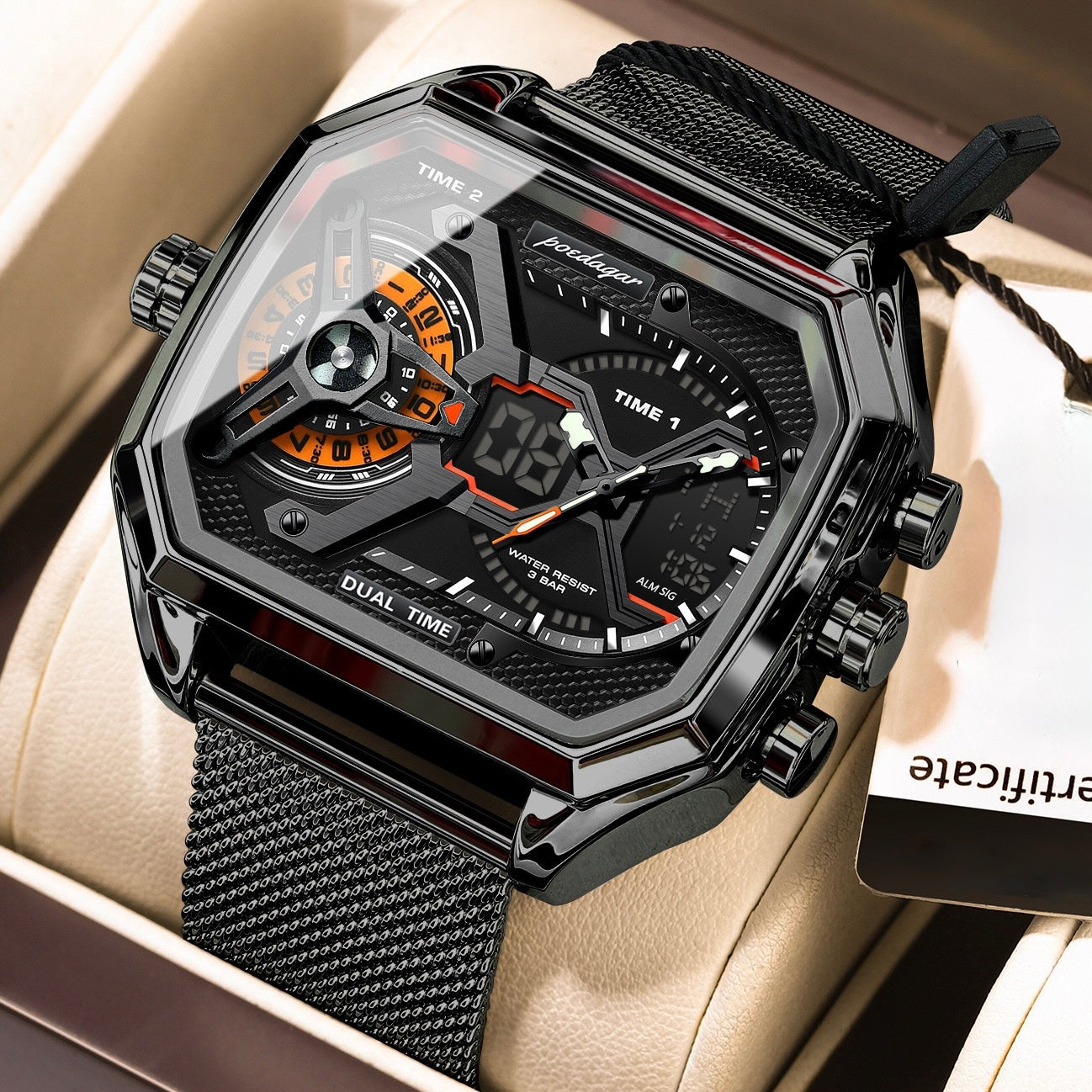 Amir Chronograph Stainless Steel Wristwatch - Black