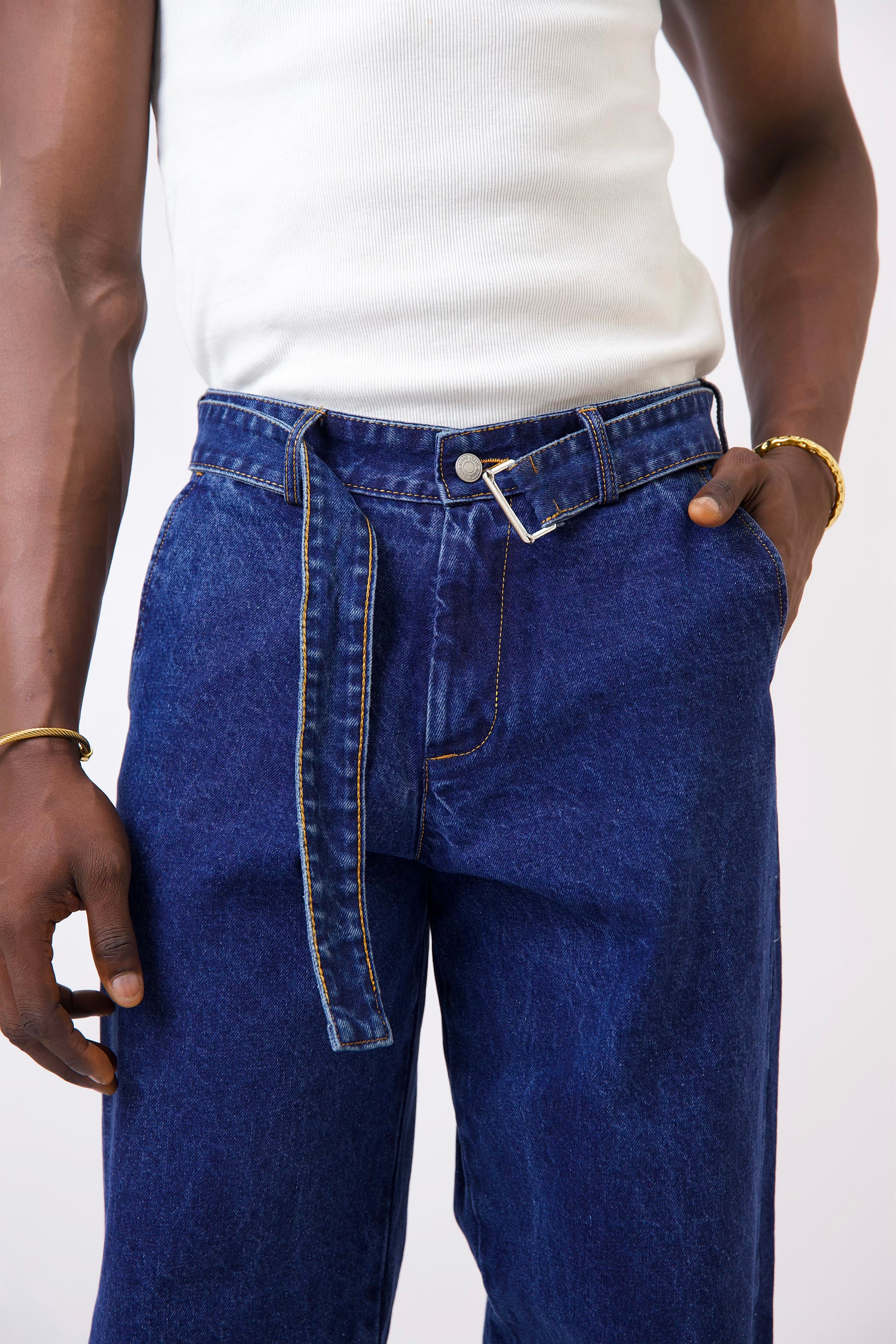 Callie Oxford Tailored Baggy Denim Trouser With Belt-2