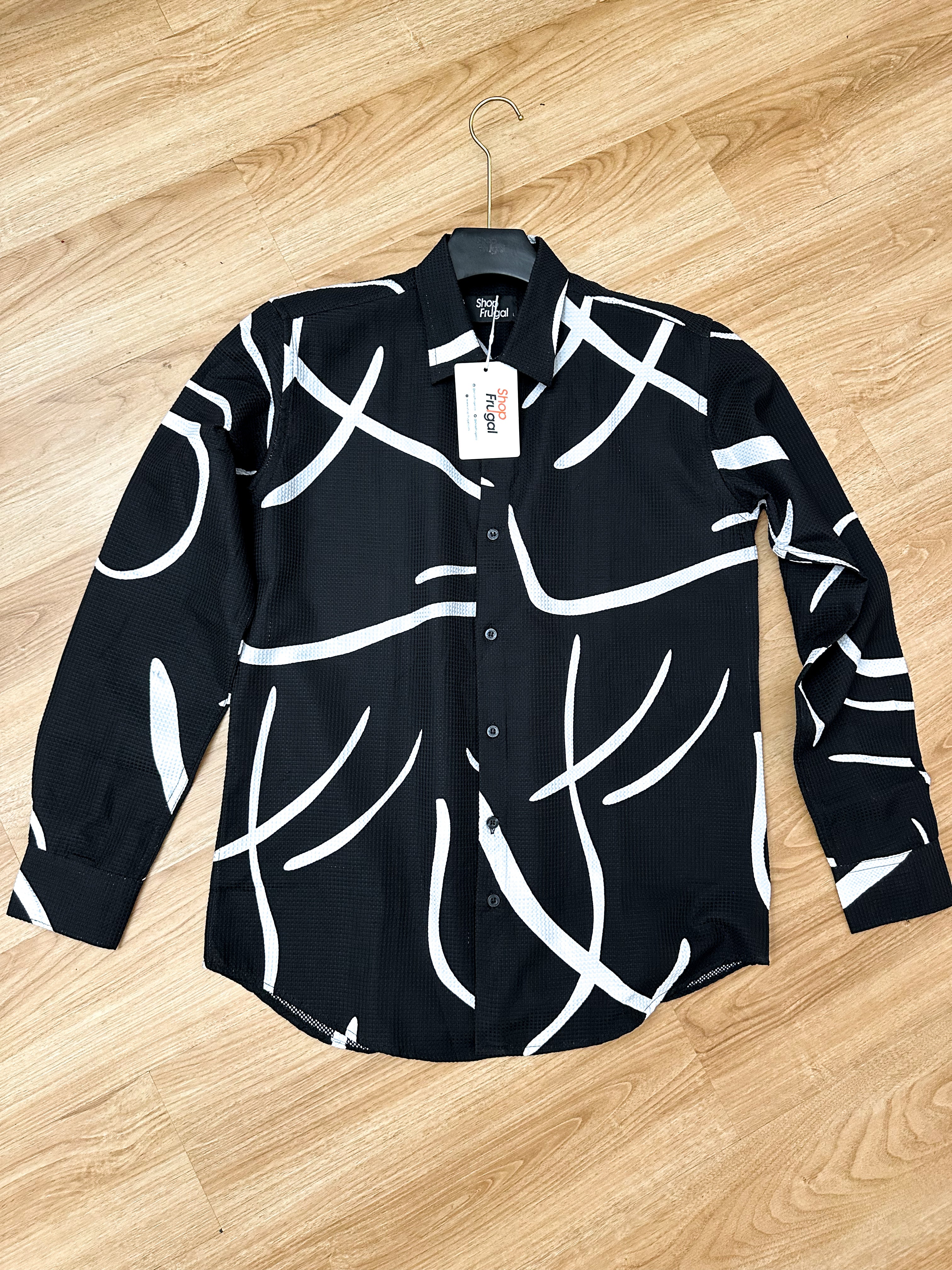 Cedric Doodle Waffle Print Longsleeve Shirt - Black