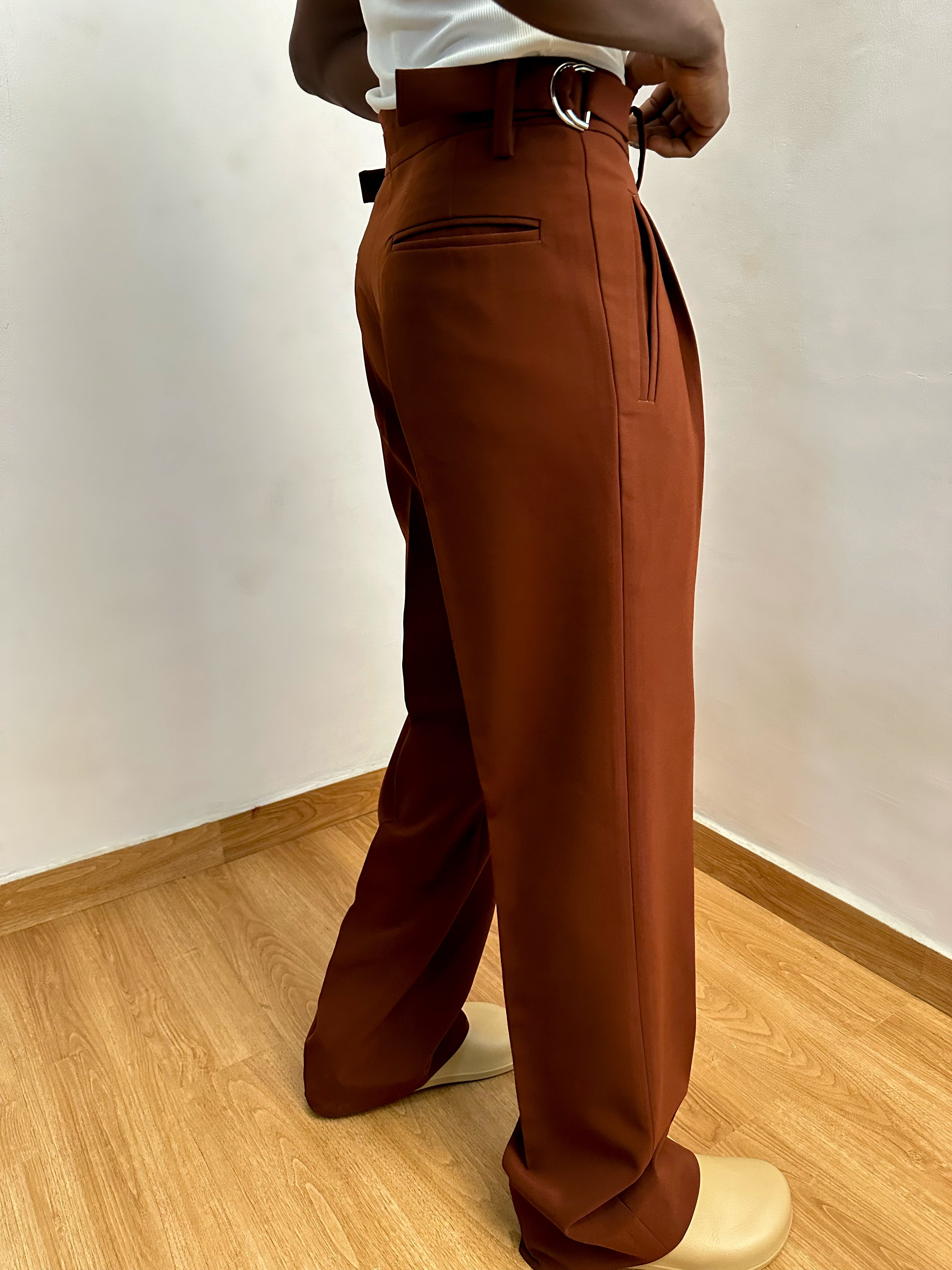 Celia Oxford Pleats Baggy Trouser - Chestnut