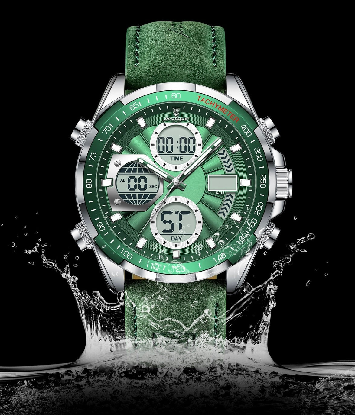 Antoine Chronograph Leather Strap Wristwatch - Green