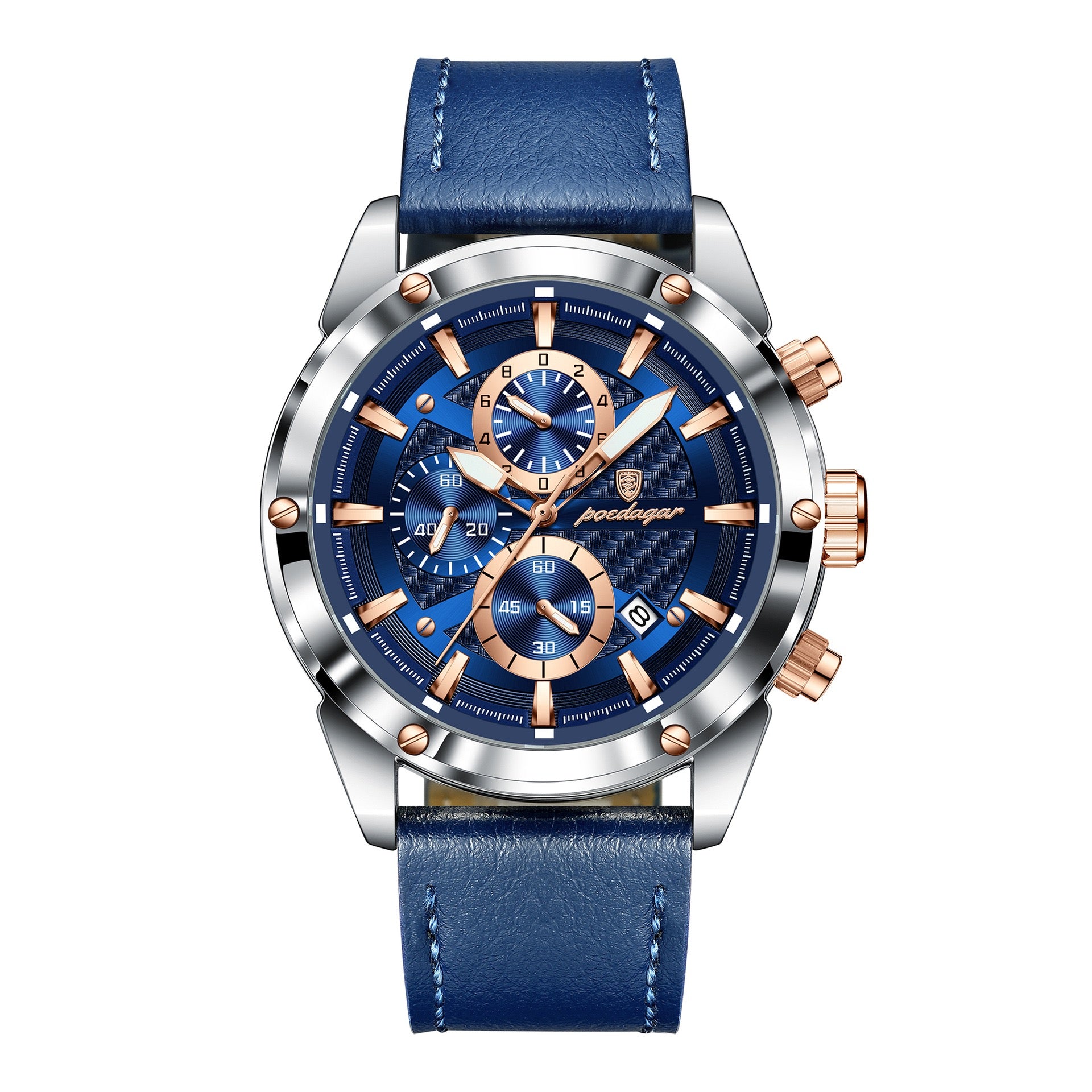 Azriel Chronograph Leather Strap Wristwatch - Blue-8