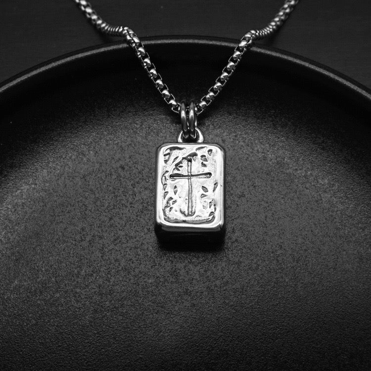 Ace Embed Cross Necklace - Silver