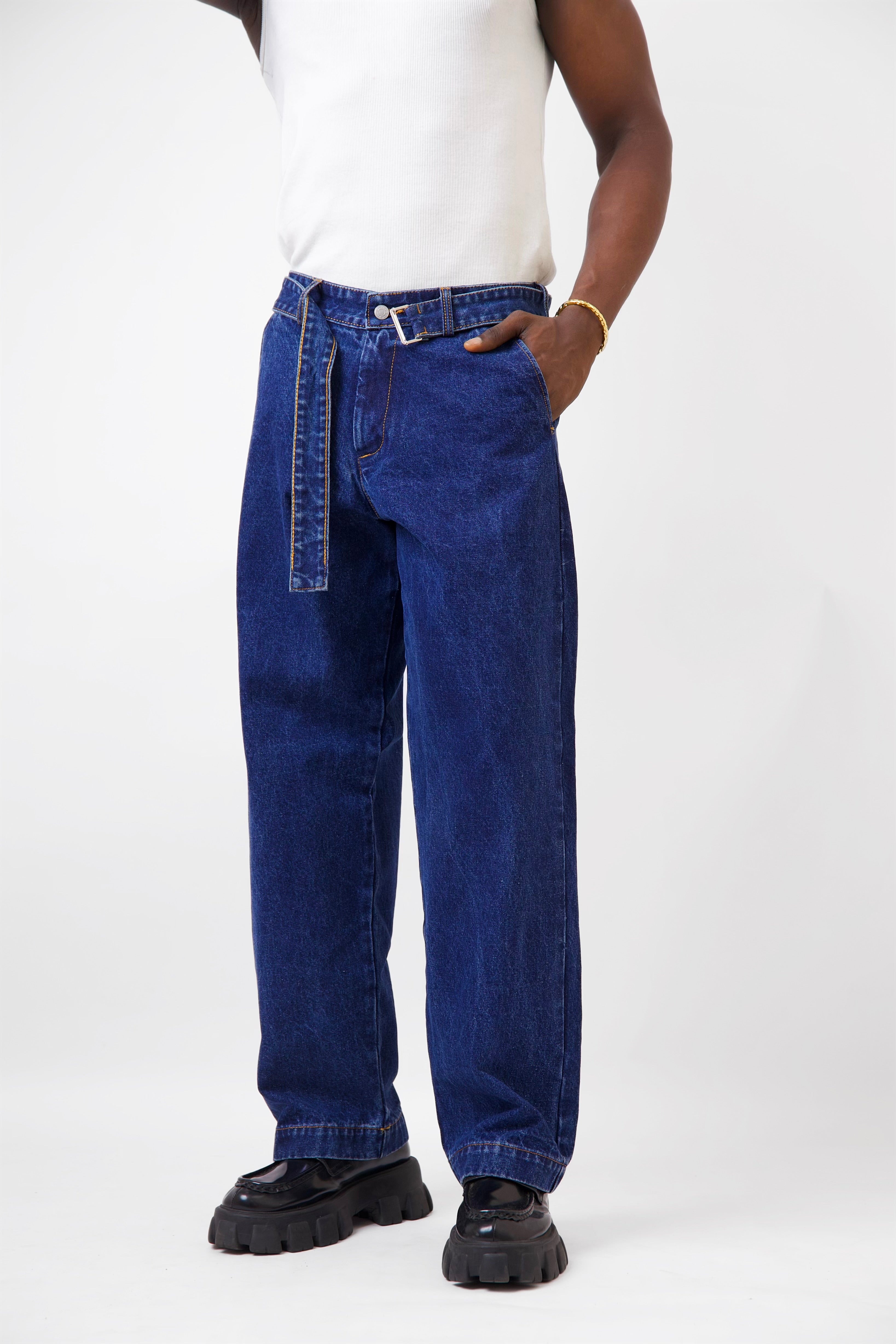 Callie Oxford Tailored Baggy Denim Trouser With Belt-1