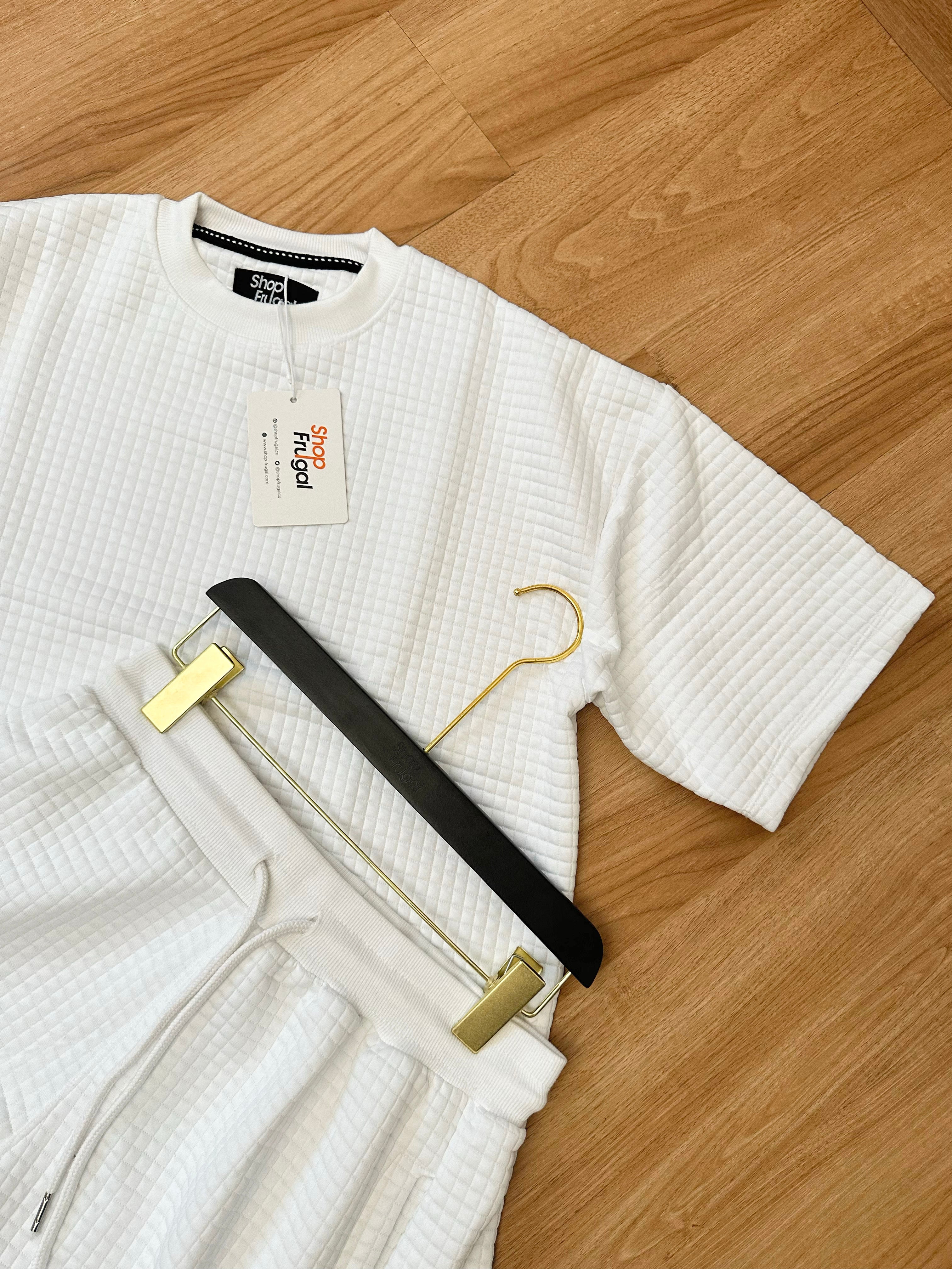 Carly Waffle Knit Boxy Fit Cotton Two Piece Set - (Tshirt & Short)