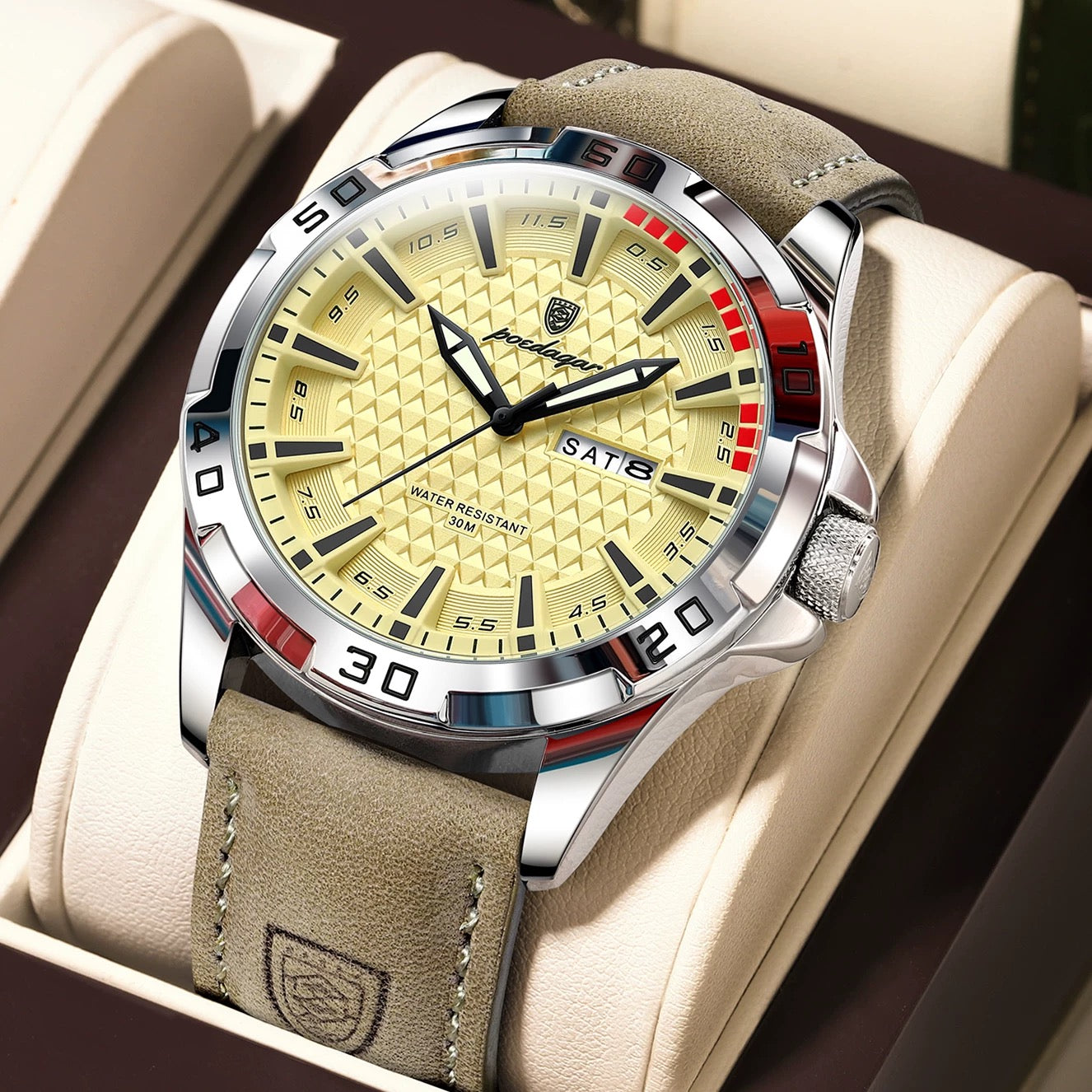 Andrea Leather Strap Wristwatch - Khaki