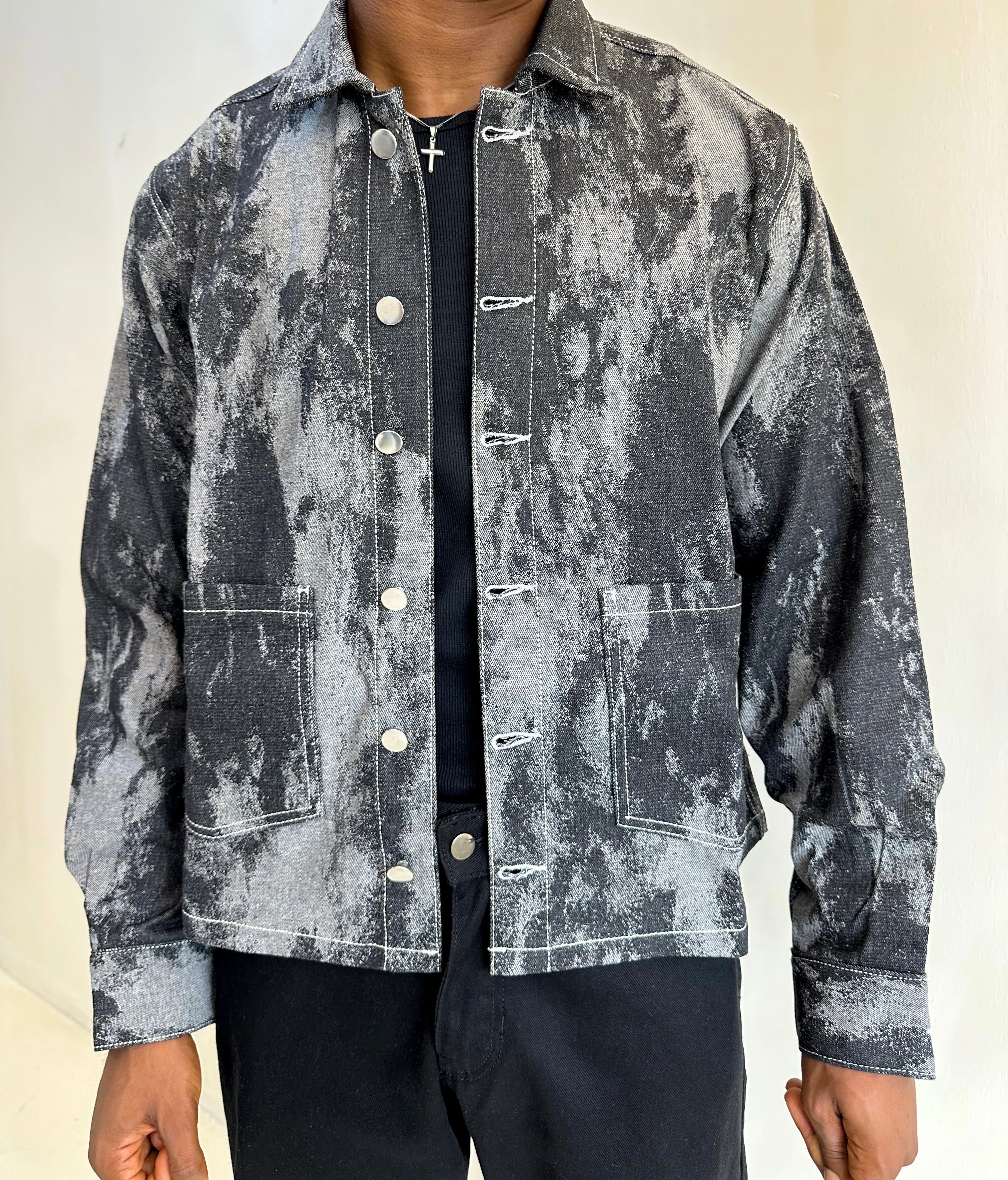 Callie Jacquard Denim Shacket - Black