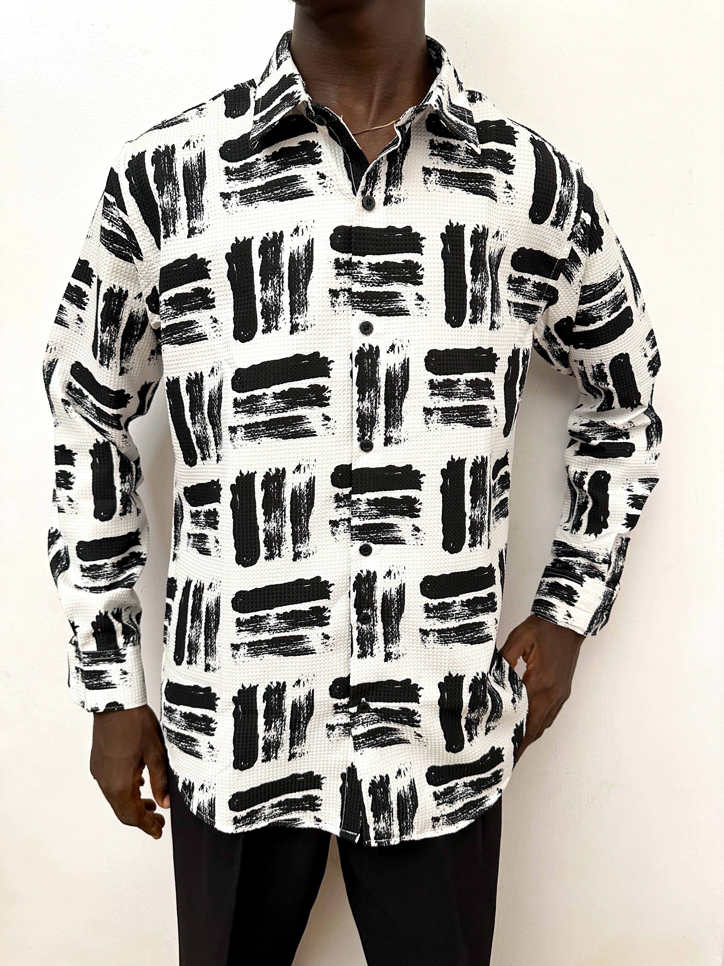 Calix Brush Waffle Print Longsleeve Shirt - White