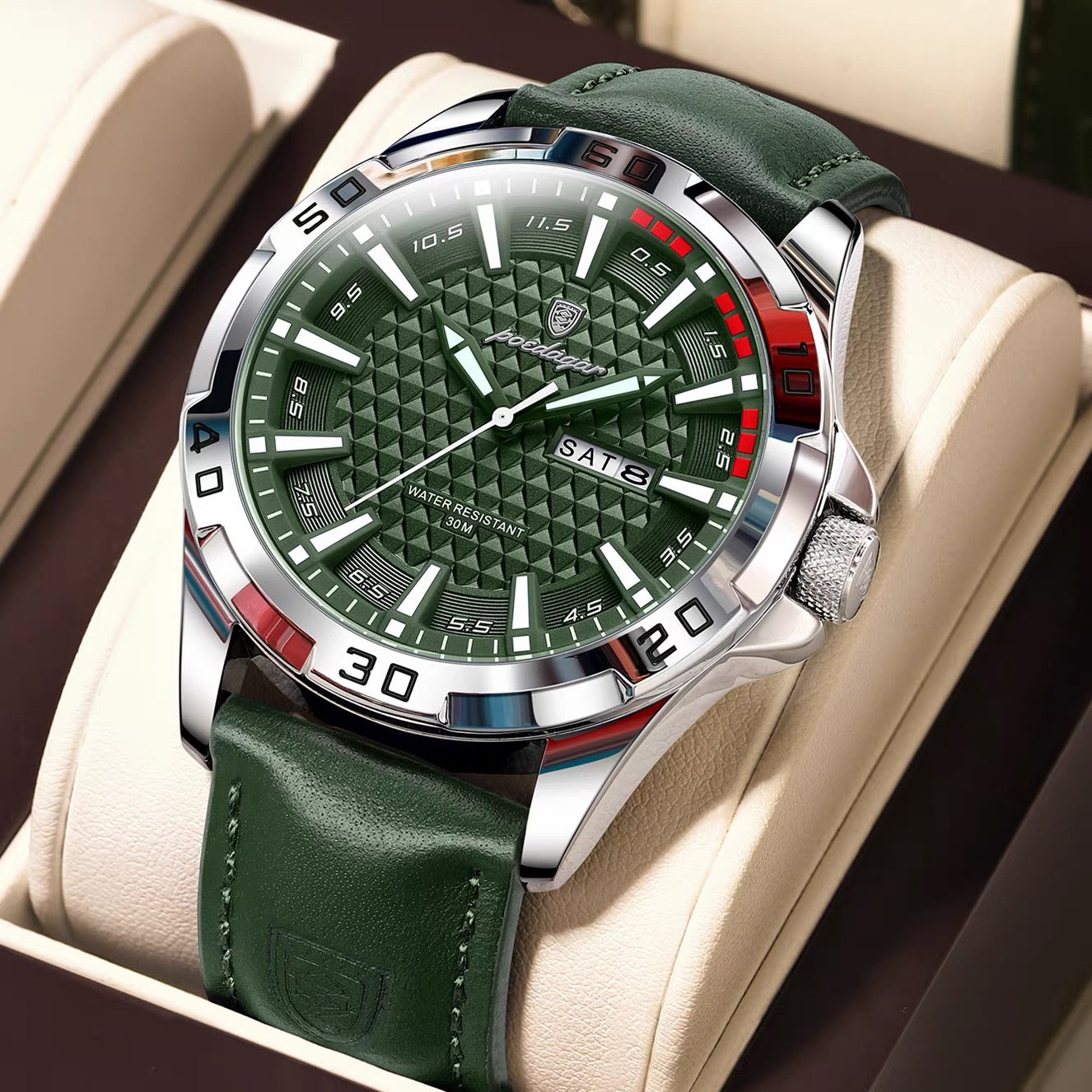 Andrea Leather Strap Wristwatch - Green
