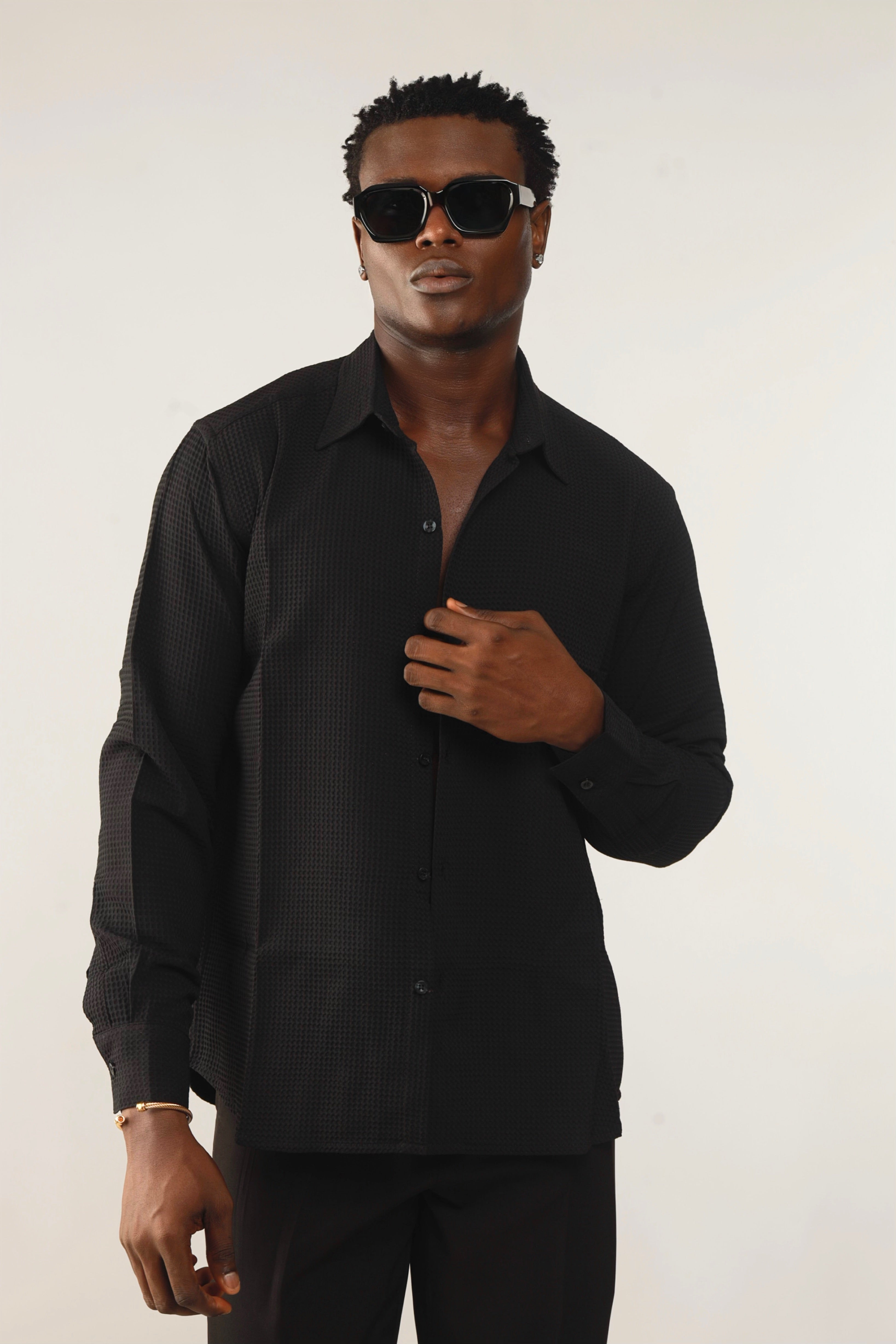 Calida Resort Waffle Print Oxford Shirt - Black