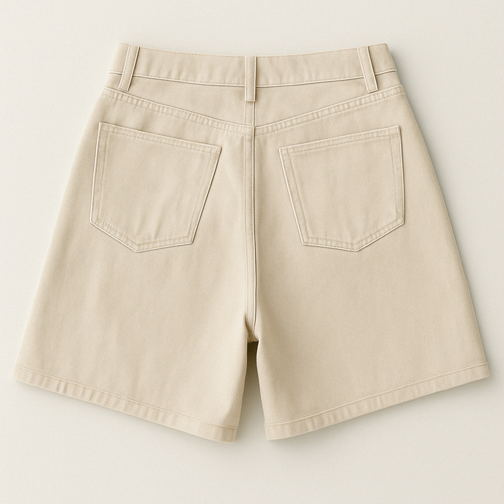 Cairo Wide-Legged Paneled Relaxed Baggy Short/Jort - Ecru-3