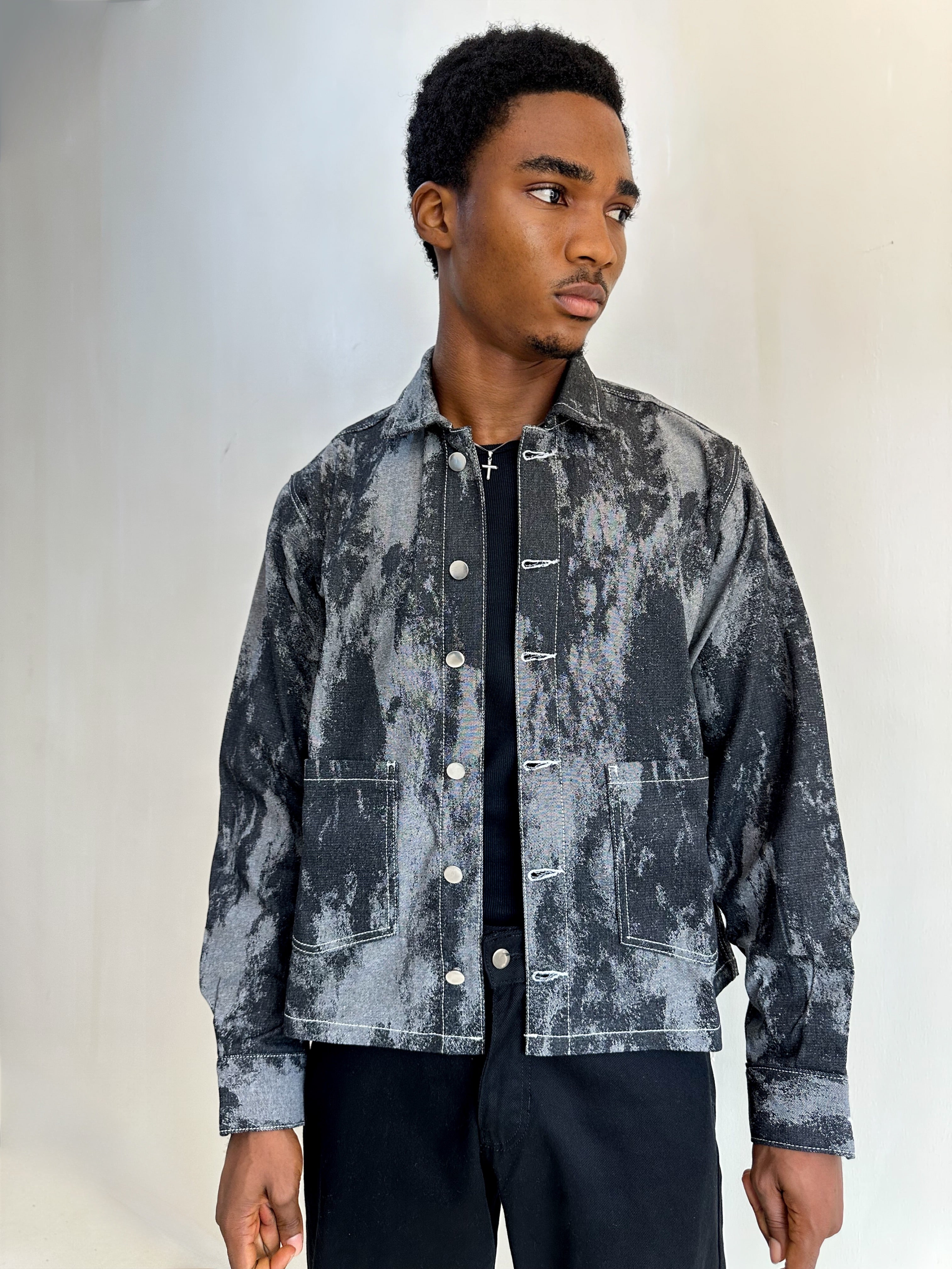 Callie Jacquard Denim Shacket - Black