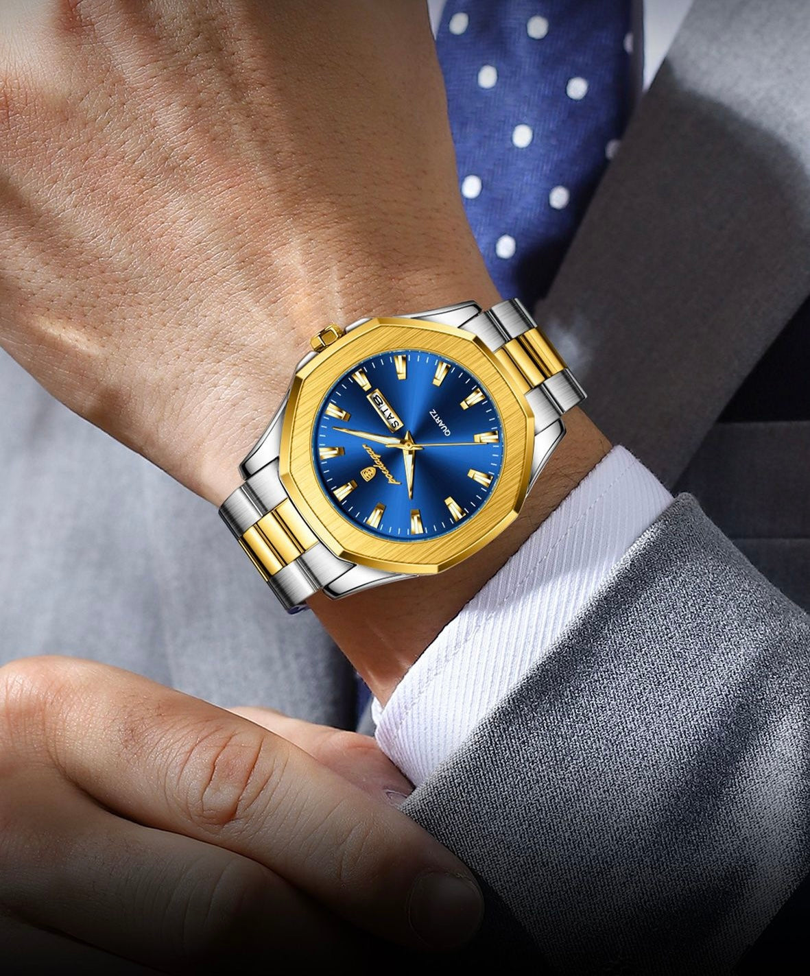 Aleah Stainless Wristwatch - Silver/Gold/Blue