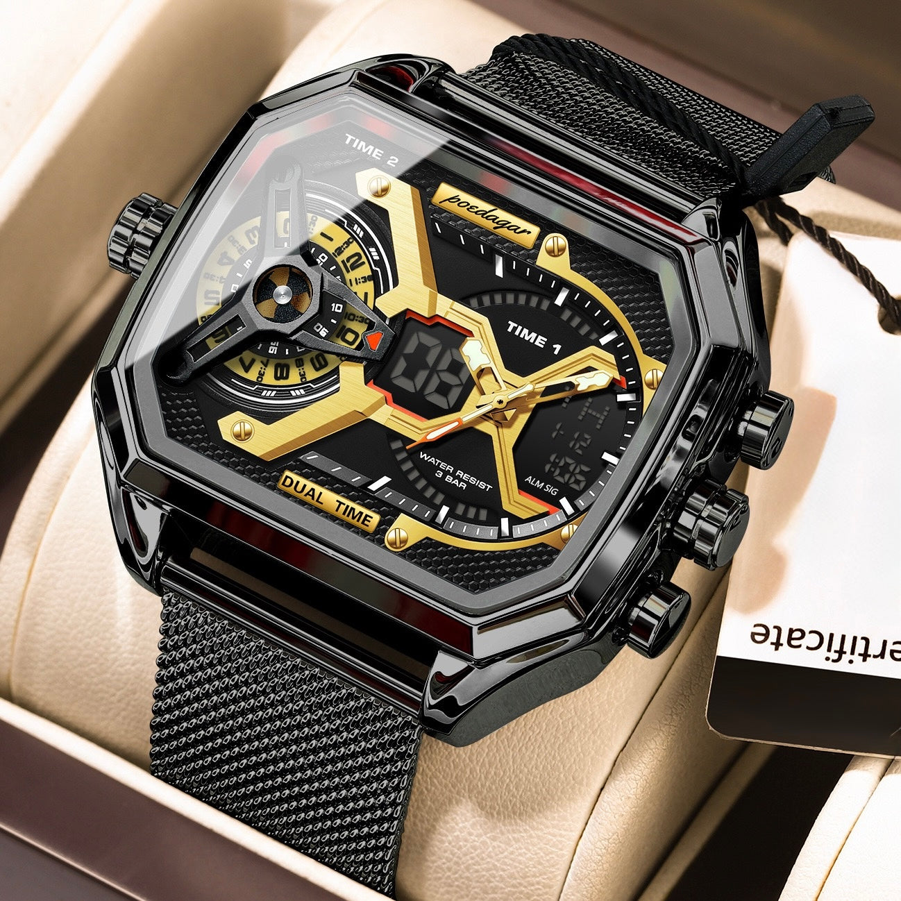 Amir Chronograph Stainless Steel Wristwatch - Black/Gold