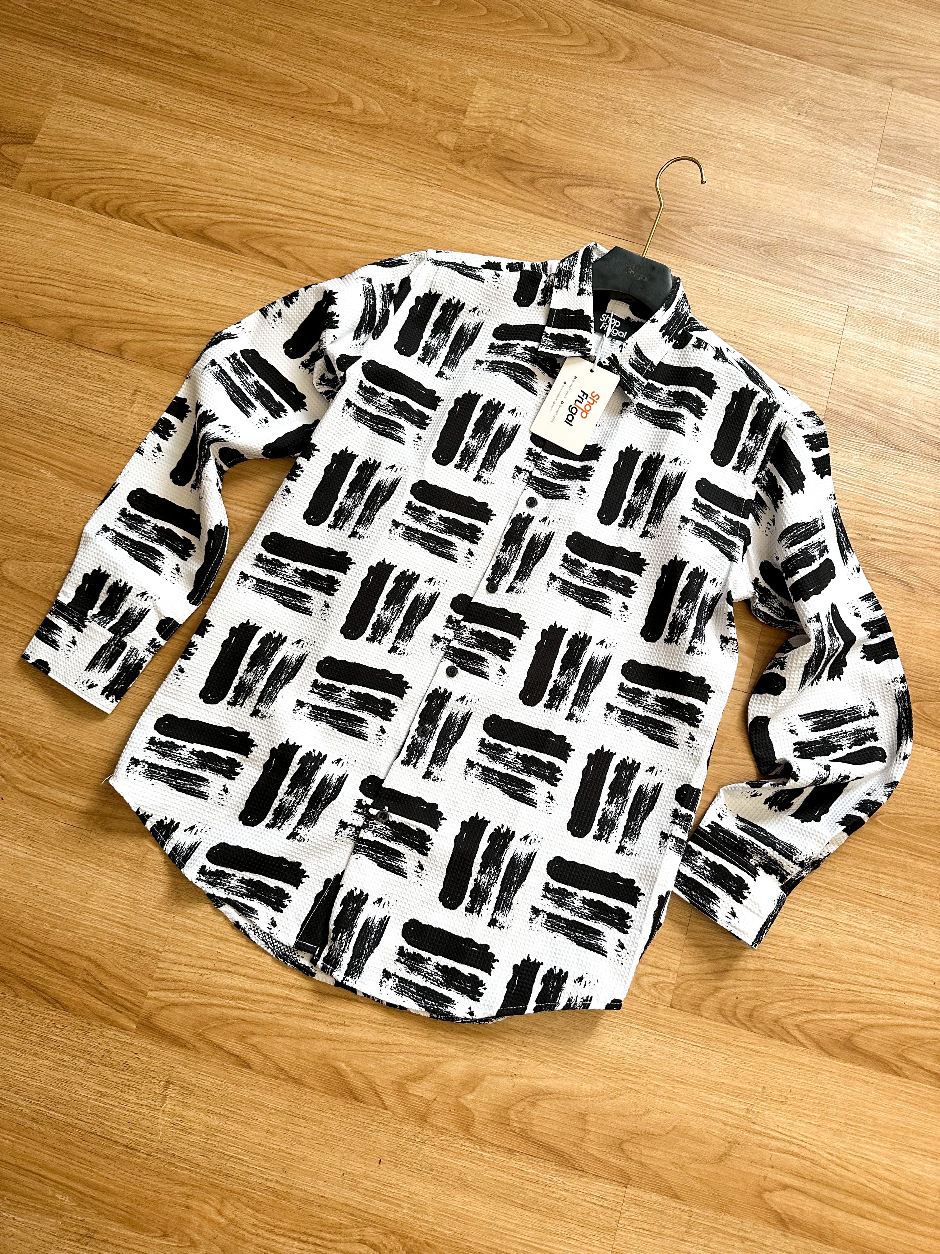 Calix Brush Waffle Print Longsleeve Shirt - White