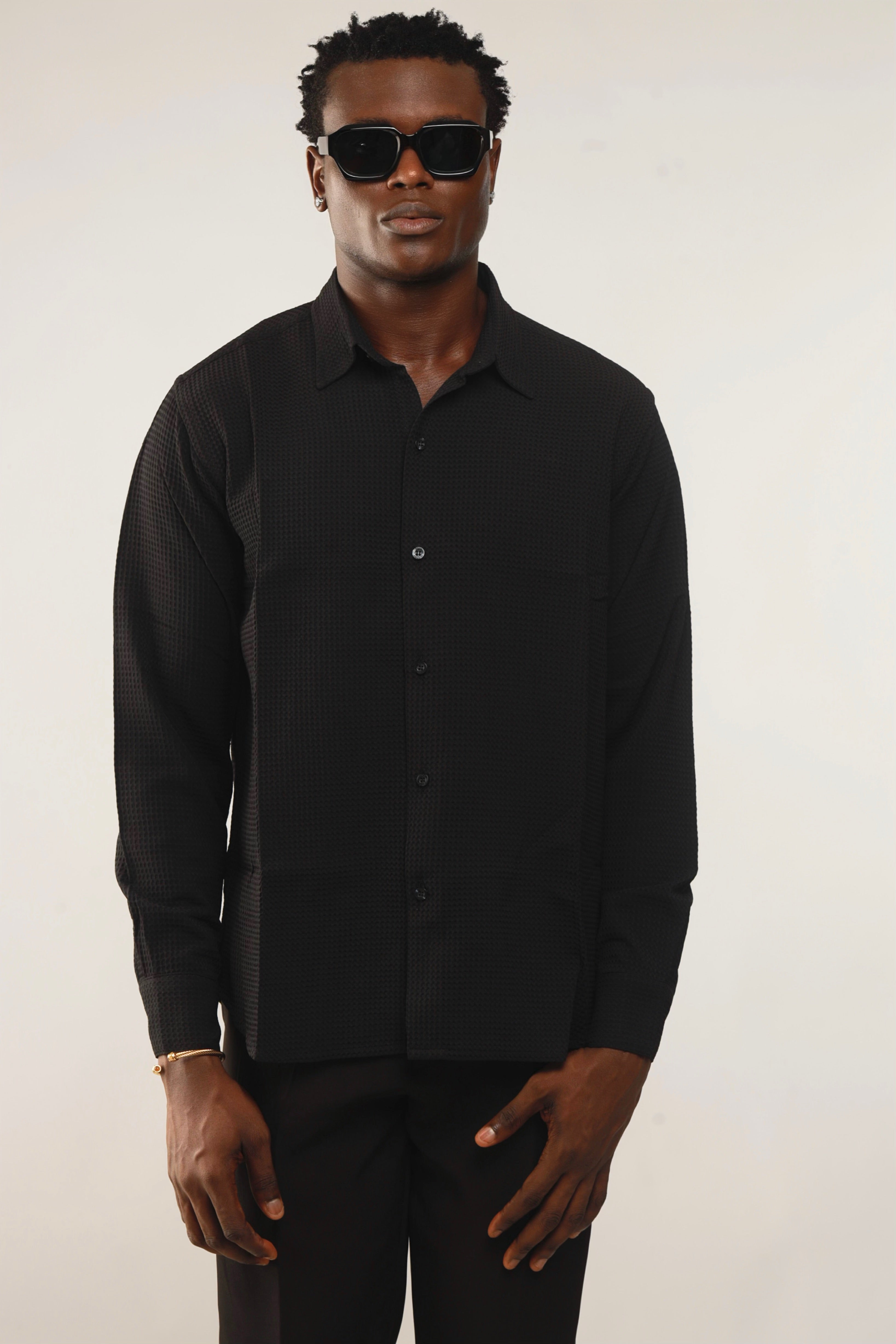 Calida Resort Waffle Print Oxford Shirt - Black