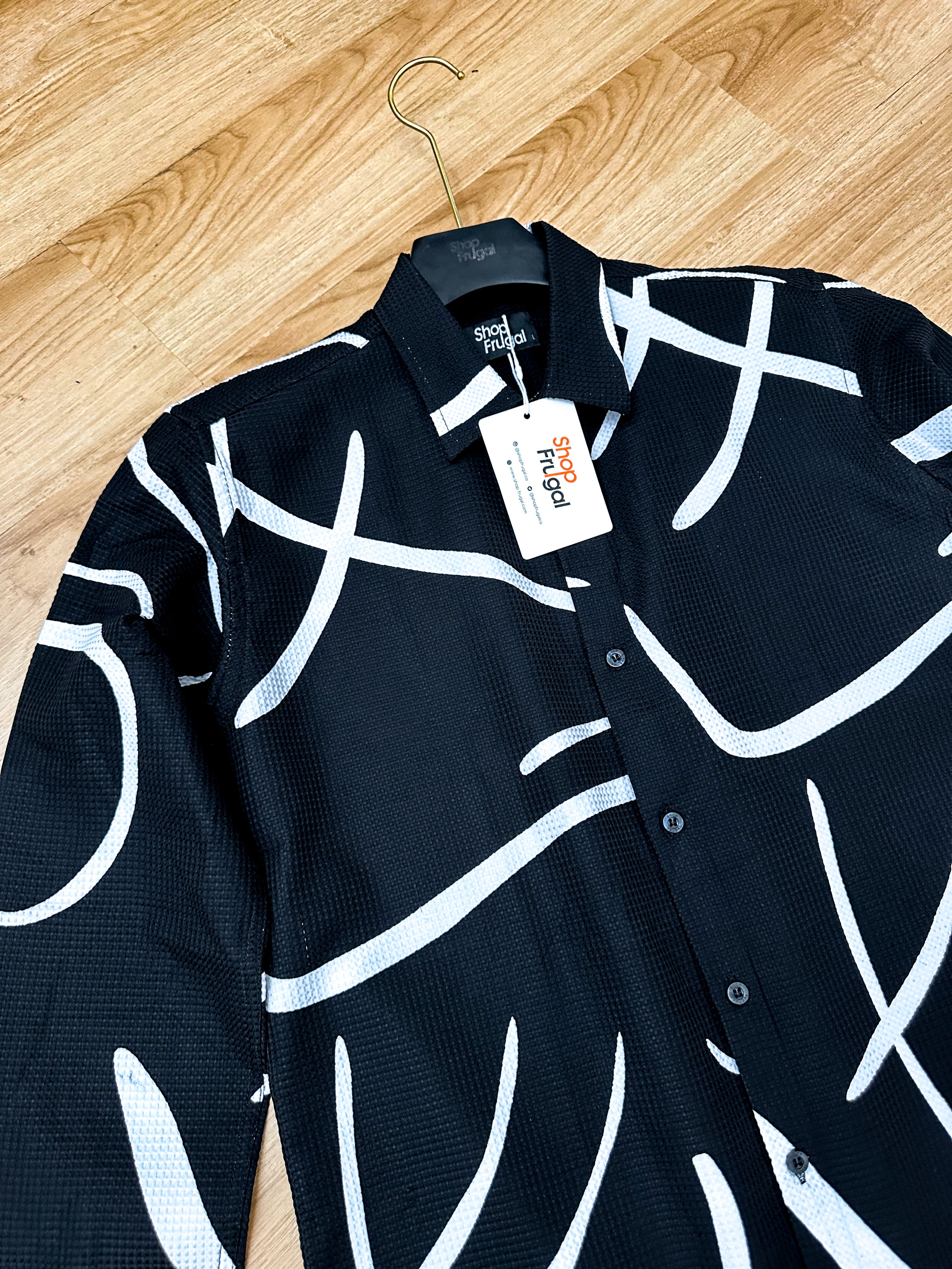 Cedric Doodle Waffle Print Longsleeve Shirt - Black