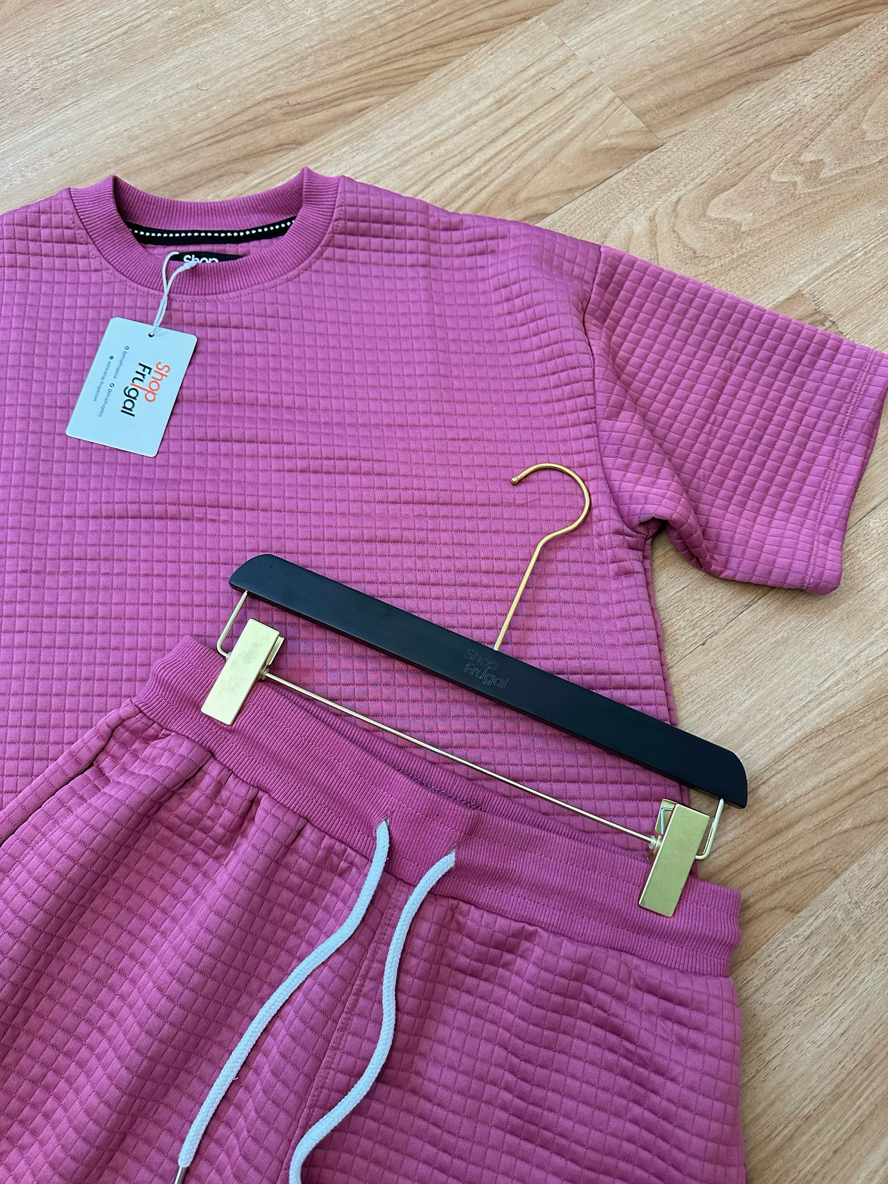 Carly Waffle Knit Boxy Fit Cotton Two Piece Set - (Tshirt & Short)